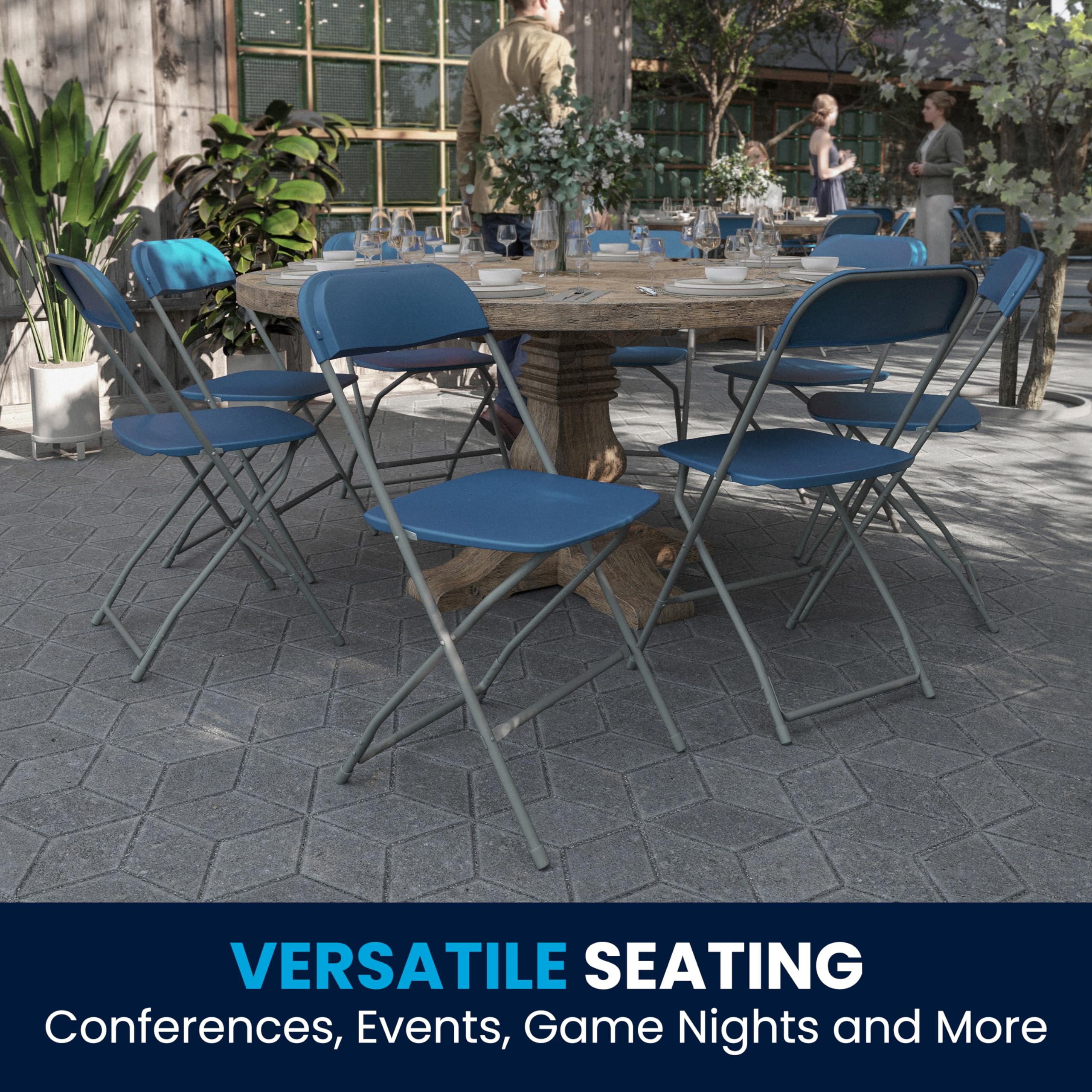 4 Pack, Hercules Series Plastic Folding Chair - Blue - 650LB Weight Capacity Comfortable Event Chair-Lightweight Folding Chair