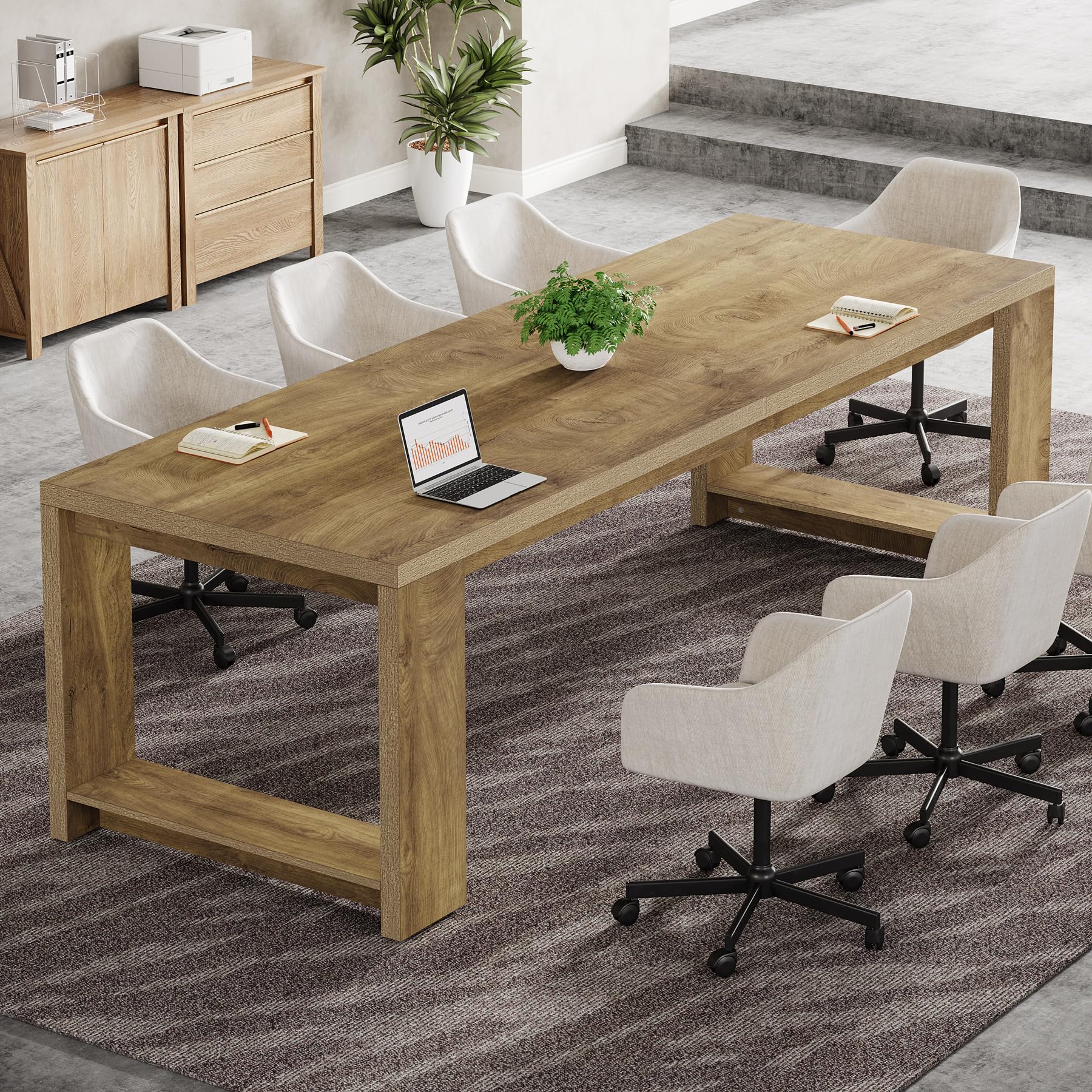 7 ft Conference Table for 6 to 8 People, Modern Rectangle Meeting Room Desk for Boardroom, Home Office (1, Oak)