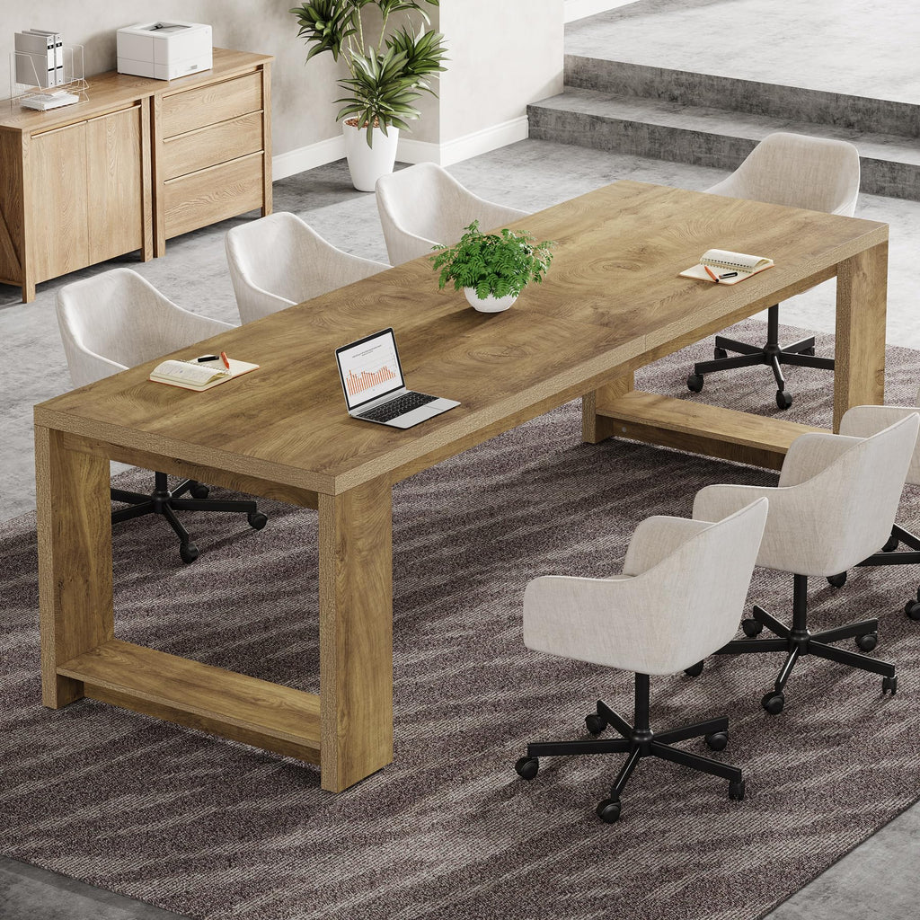 Large Conference Table for 6-8, 87-Inch Rectangular Meeting Table, Farmhouse Seminar Boardroom Desk for Office Conference Room (2, Natural)