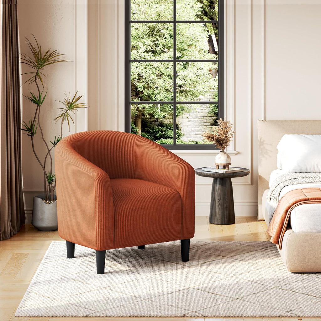 Accent Barrel Chair, Corduroy Fabric Club Chair, Furry Sherpa Elegant Armchair with Cozy Soft Padded, Suitable for Living Room Bedroom Reception Room Office, Brick Red