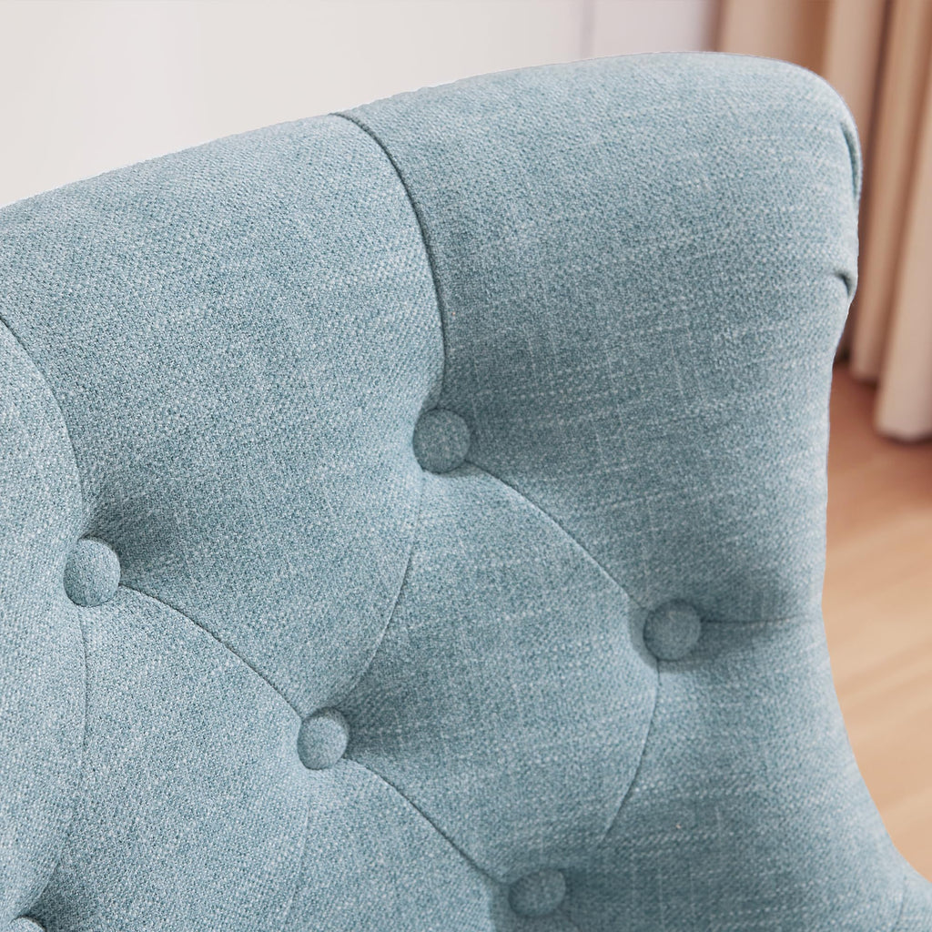 Home Office Chair Upholstered Armless Desk Chair with Wheels Adjustable Height Computer Desk Chair with Wooden Legs Comfortable Linen Swivel Chairs for Home Office Study Studio (Teal)
