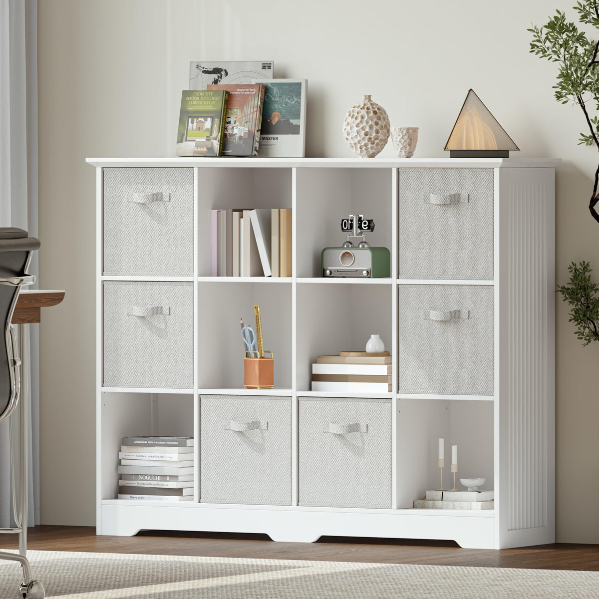 12 Cube Storage Organizer with 6 Fabric Drawers and Removable Shelves — Modular Cube Bookshelf for Bedroom, Living Room, or Home Office, Short Cube Bookcase for Toys, Decor,White