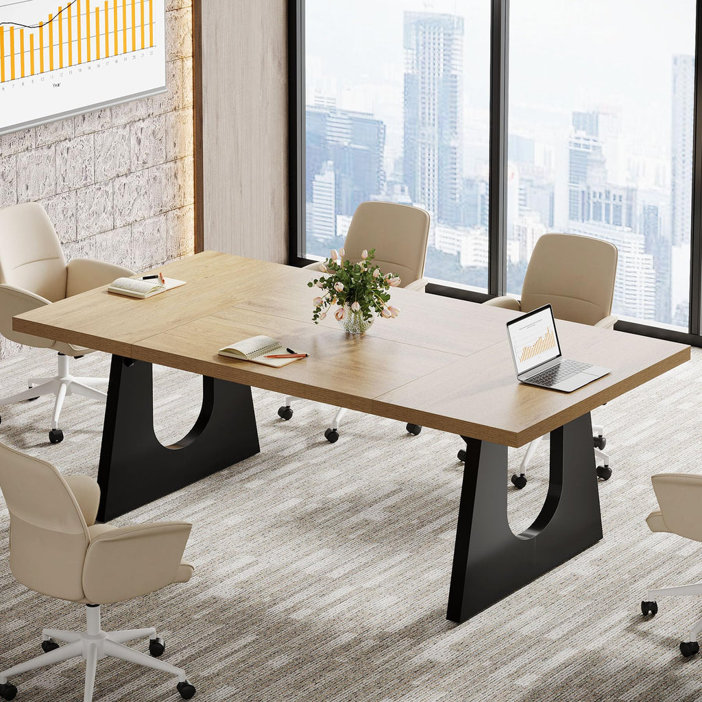 70.86" Rectangular Conference Table for 6-8 (Oak and Black)