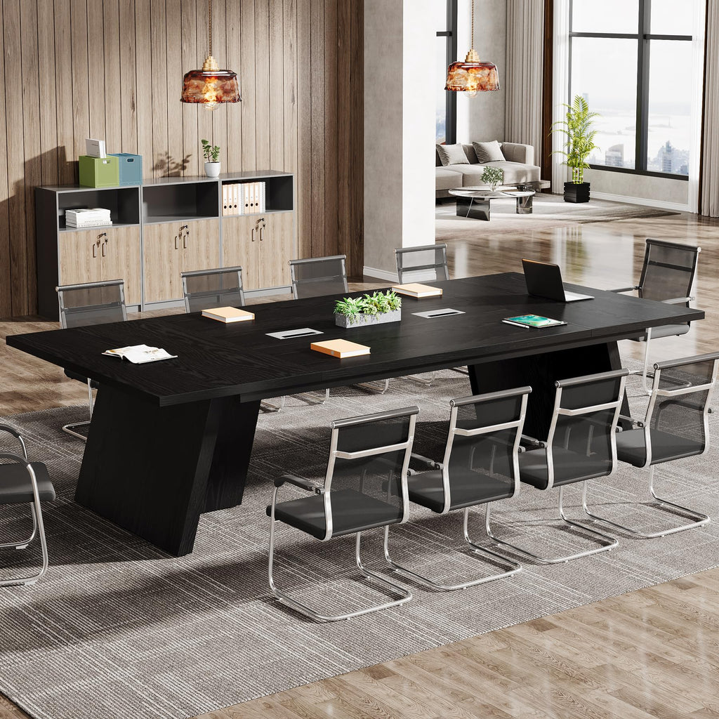 8ft Conference Table, Large Meeting Table for 8-10 People, Business Seminar Furniture for Office Conference Room (4, Black)