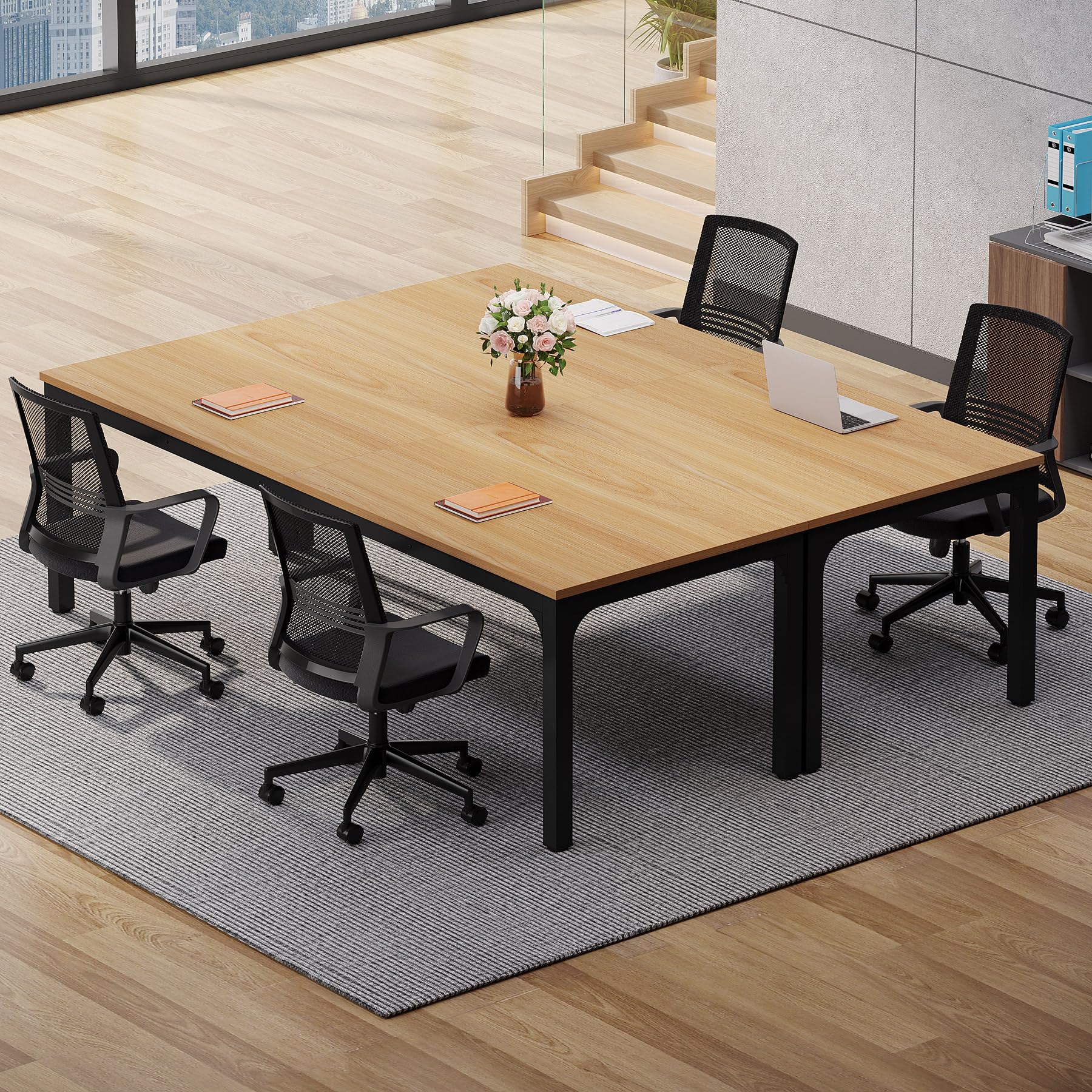 6.5 FT Conference Room Table, 78.74" W x 27.56" D Large Office Conference Table, Modern Seminar Meeting Table Desk for Boardroom, Meeting Room (2, Natural)