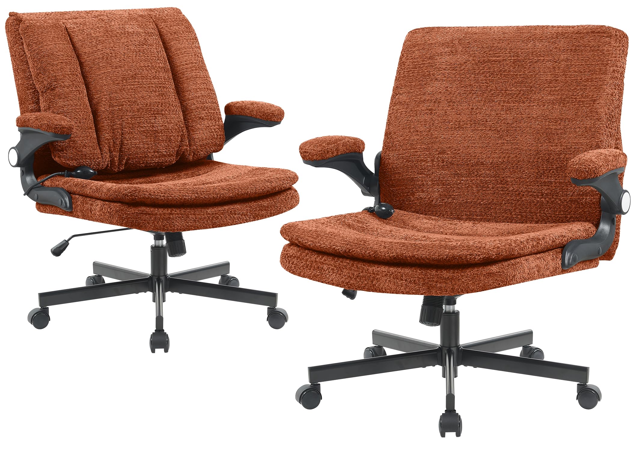 Criss Cross Office Chair with 2 in 1 Inflatable Flip-up Back, Ergonomic Wide Seat Desk Chair with Adjustable Arms and Wheels, Cross Legged Office Chair for Home & Office, Orange