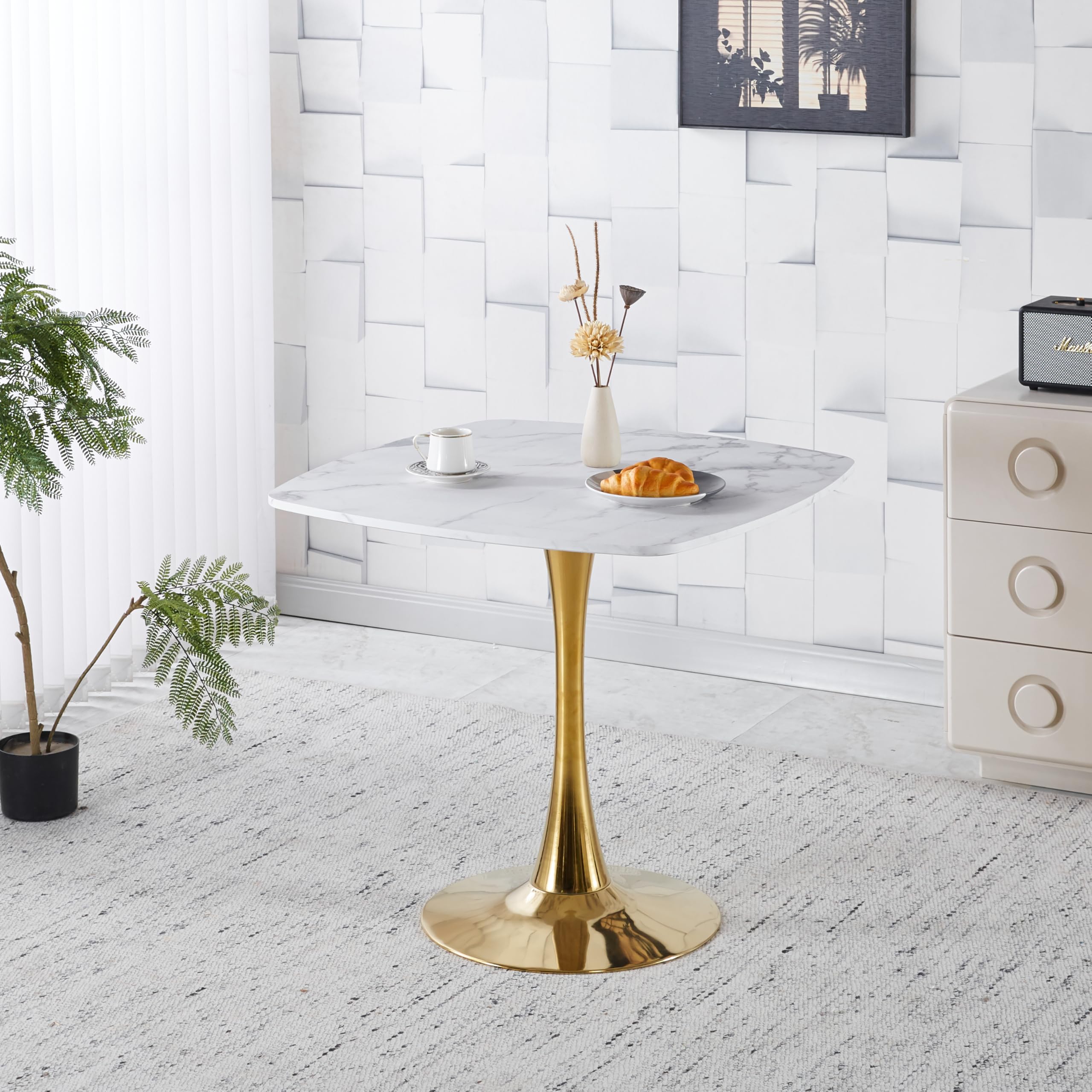 31.5" Square Tulip Dining Table, Mid-Century Tulip Table Kitchen Tulip Dining Table 2-4 People with MDF Table Top &Metal Base for Office Living Room
