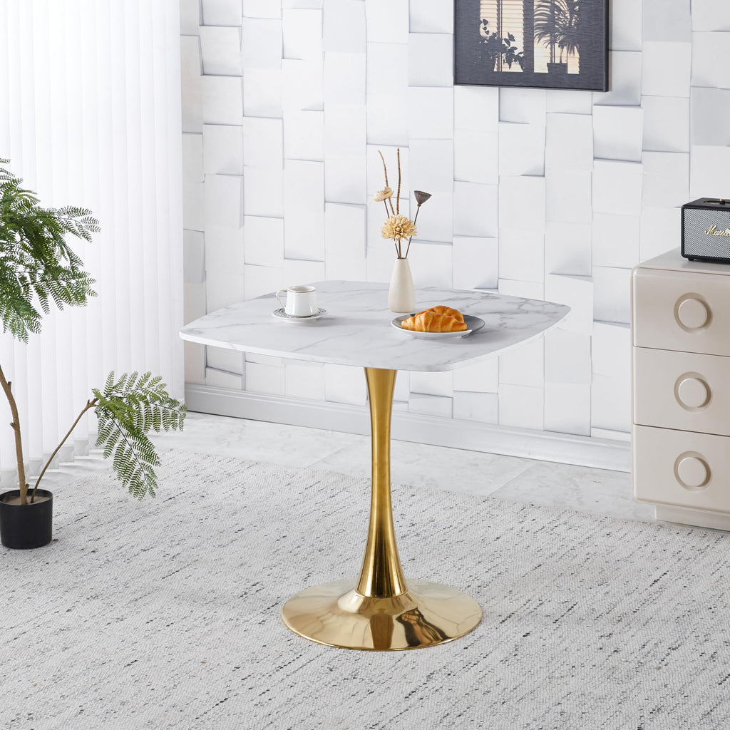 31.5" Square Tulip Dining Table, Mid-Century Tulip Table Kitchen Tulip Dining Table 2-4 People with MDF Table Top &Metal Base for Office Living Room