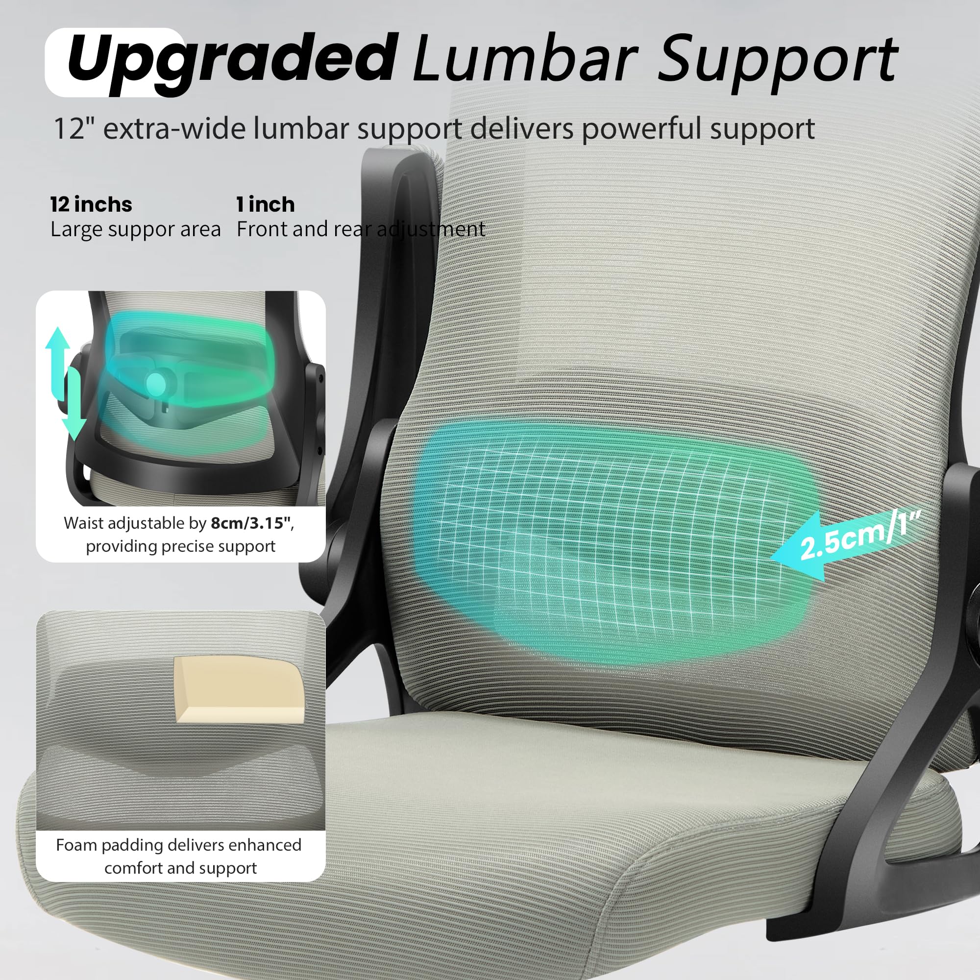 Ergonomic Office Chair, 400 LBS Computer Chairs with Adjustable Lumbar Support, Breathable Mesh Desk Chair Ergonomic with Thickened Cushion, Comfy Home Office Desk Chair (Dark Gray)