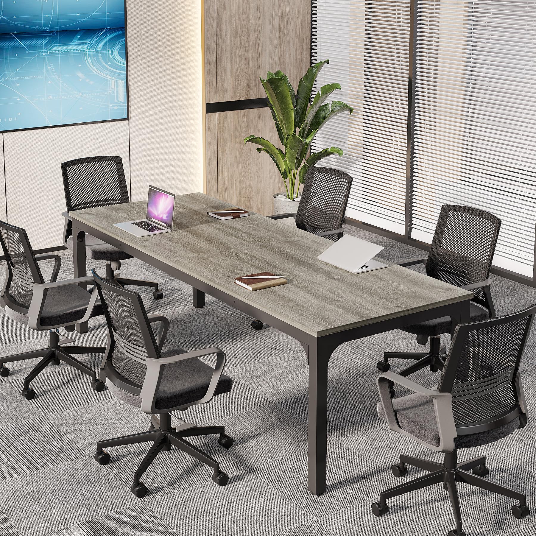 6.5 FT Conference Room Table, 78.74" W x 27.56" D Large Office Conference Table, Modern Seminar Meeting Table Desk for Boardroom, Meeting Room (1, Gray and Black)