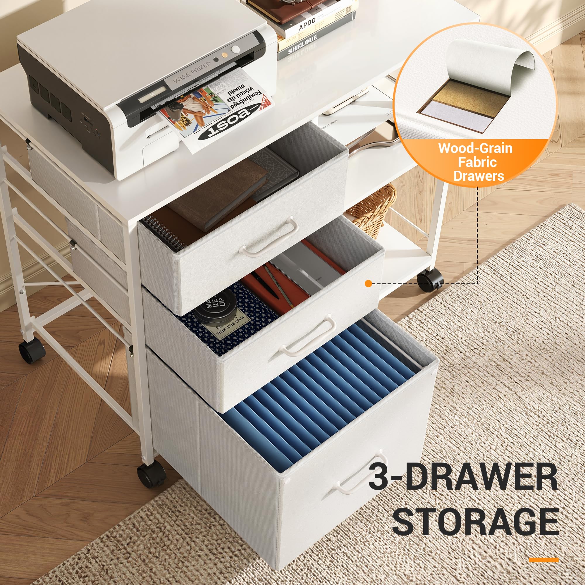 3 Drawer Mobile File Cabinet with Open Storage Shelf