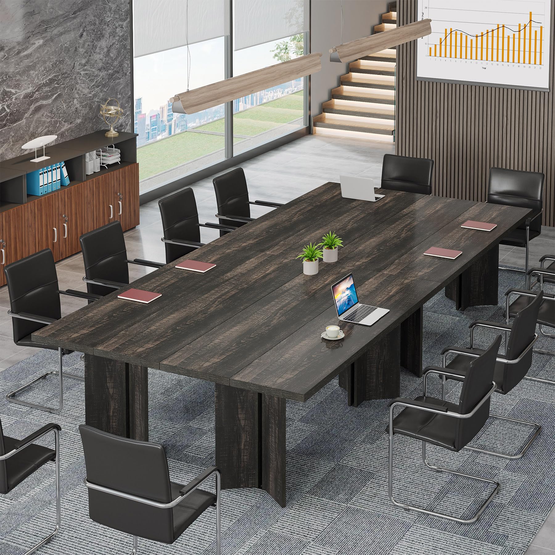 15.7FT Conference Table, Large Rectangle Meeting Seminar Table for 14-16 Person, Long Wooden Business Tables (Set of 6, Dark Gray)