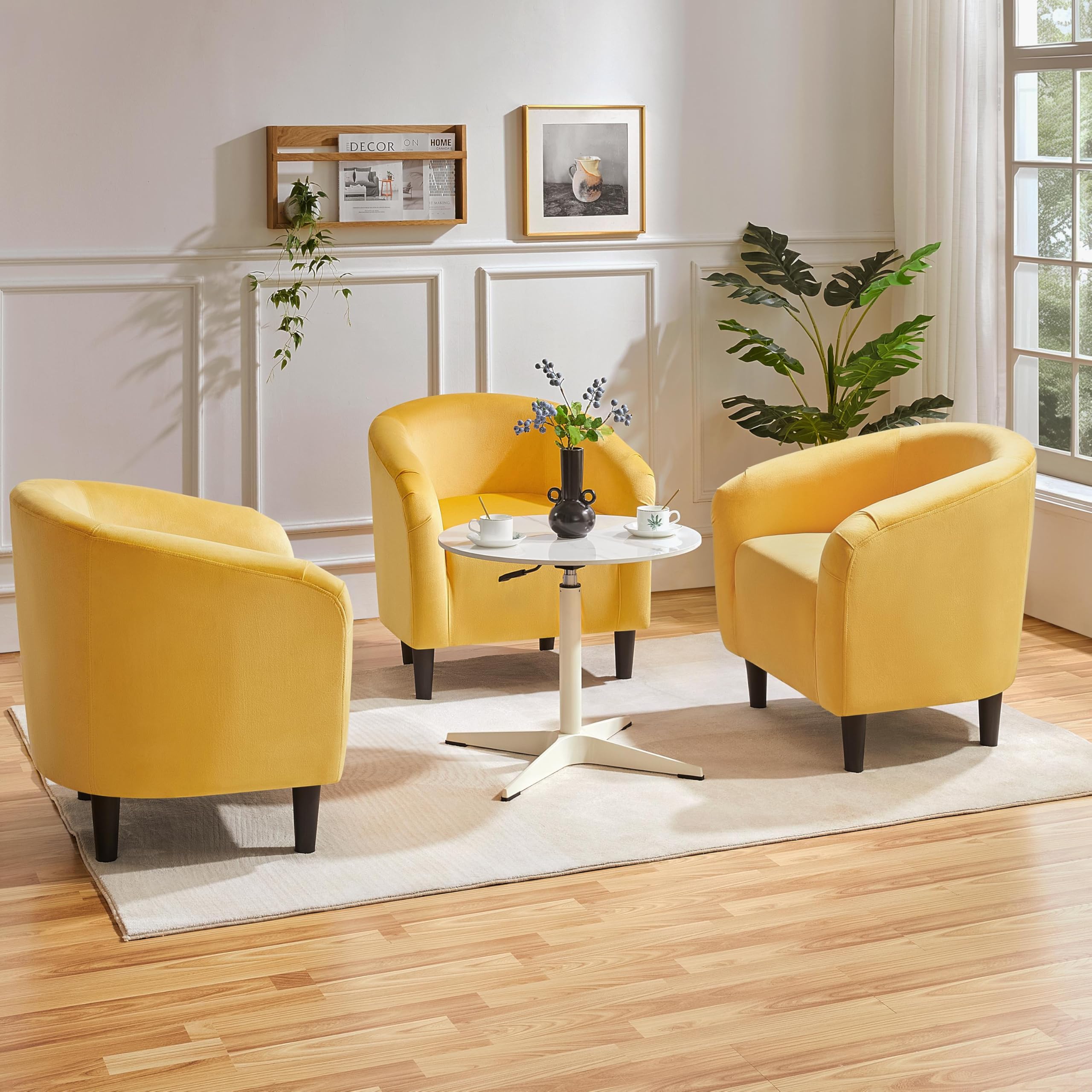 Accent Barrel Chair, Velvet Club Chair, Furry Sherpa Elegant Armchair with Cozy Soft Padded, Suitable for Living Room Bedroom Reception Room Office, Yellow