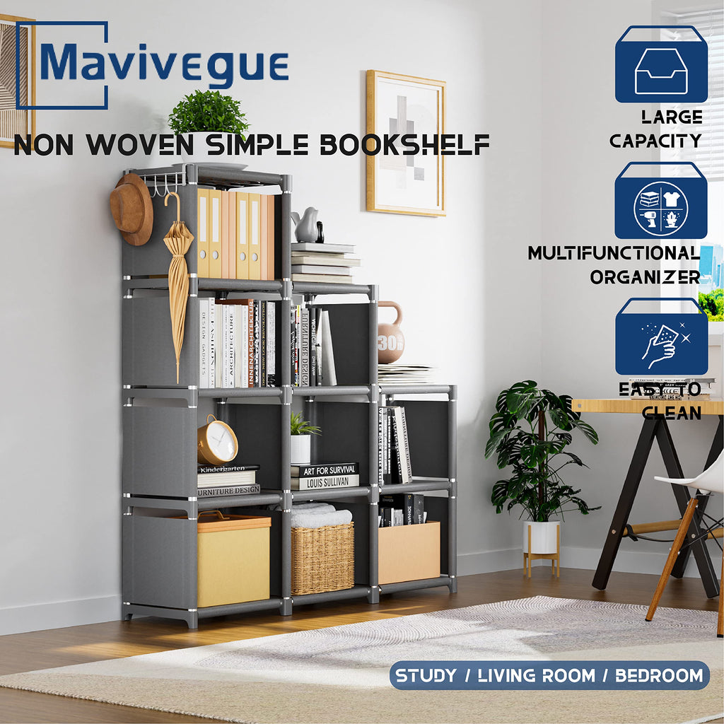 Book Shelf, 12 Cube Storage Organizer, DIY Bookcase, Metal Cube Bookshelf,Tall Book case for Bedroom, Living Room,Office,Closet Storage Organizer, Grey Cubicle Storage Rack