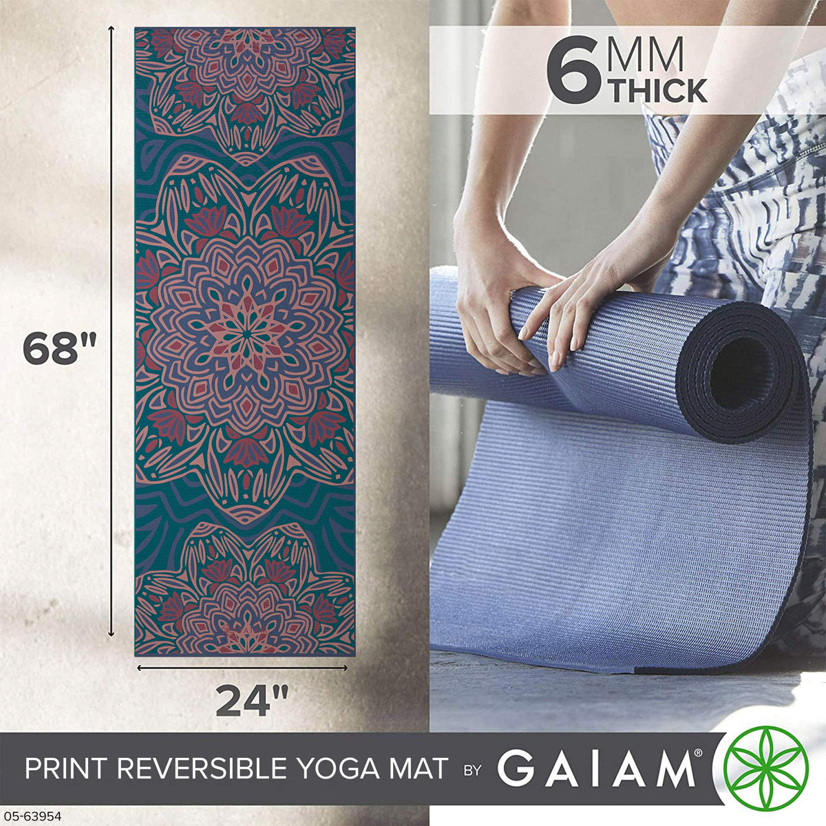 Reversible Yoga Mat, 6mm Thick Print Mat (Jade Salutation)
