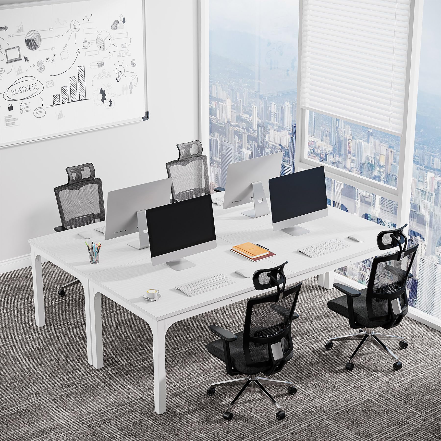 6.5 FT Conference Room Table, 78.74" W x 27.56" D Large Office Conference Table, Modern Seminar Meeting Table Desk for Boardroom, Meeting Room (1, White)