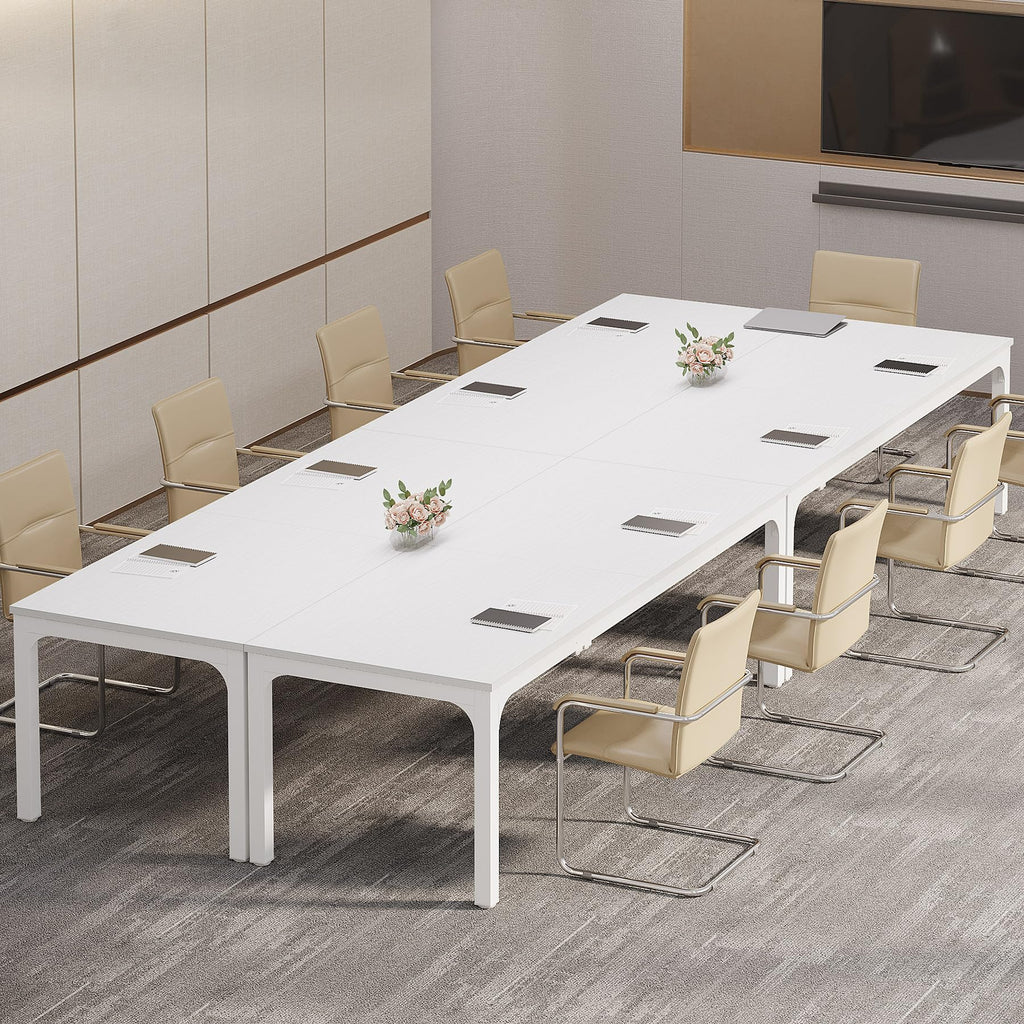6.5 FT Conference Room Table, 78.74" W x 27.56" D Large Office Conference Table, Modern Seminar Meeting Table Desk for Boardroom, Meeting Room (4, White)