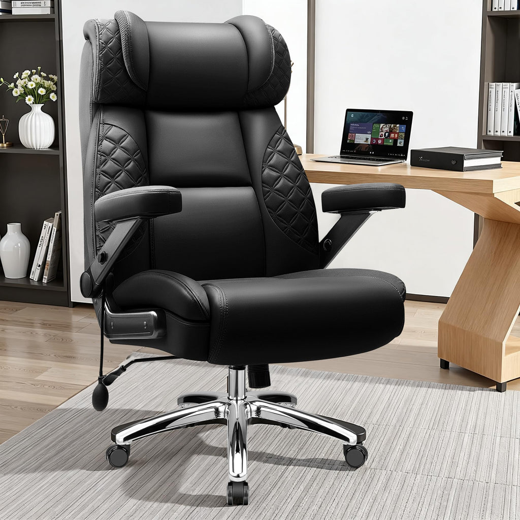 Big and Tall Office Chair, Desk Computer Chair for Heavy People, Oversized Executive Gaming Chair, Extra Wide 500LBS Ergonomic Comfy Office Chair with Adjustable Lumbar Support & 5D Flip Arms