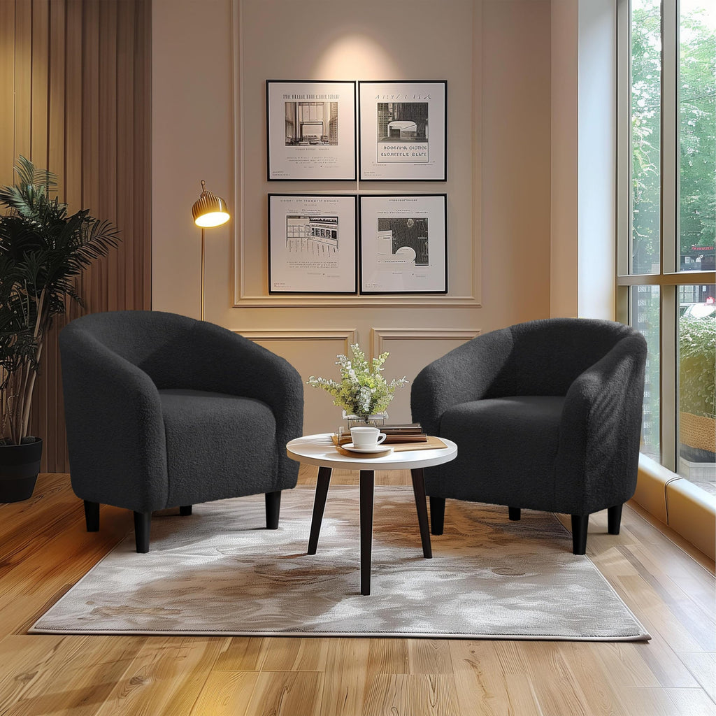 Accent Barrel Chair, Boucle Fabric Club Chair, Furry Sherpa Elegant Armchair with Cozy Soft Padded, Suitable for Living Room Bedroom Reception Room Office, Dark Gray