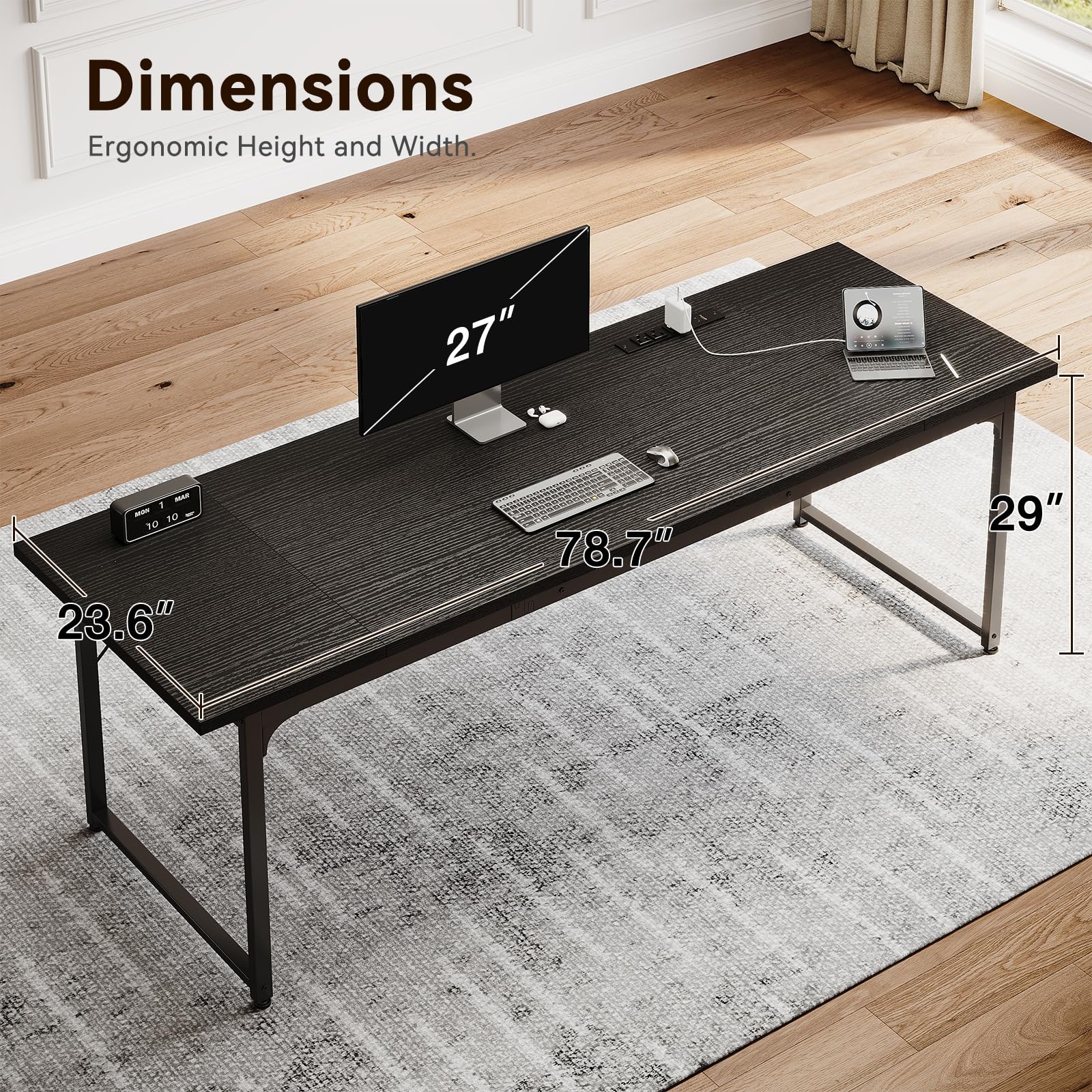 79 Inch Large Computer Desk with Power Outlet, Extra Long Desk for Home Office & Gaming, Spacious Writing Table for Study and Crafting, Black