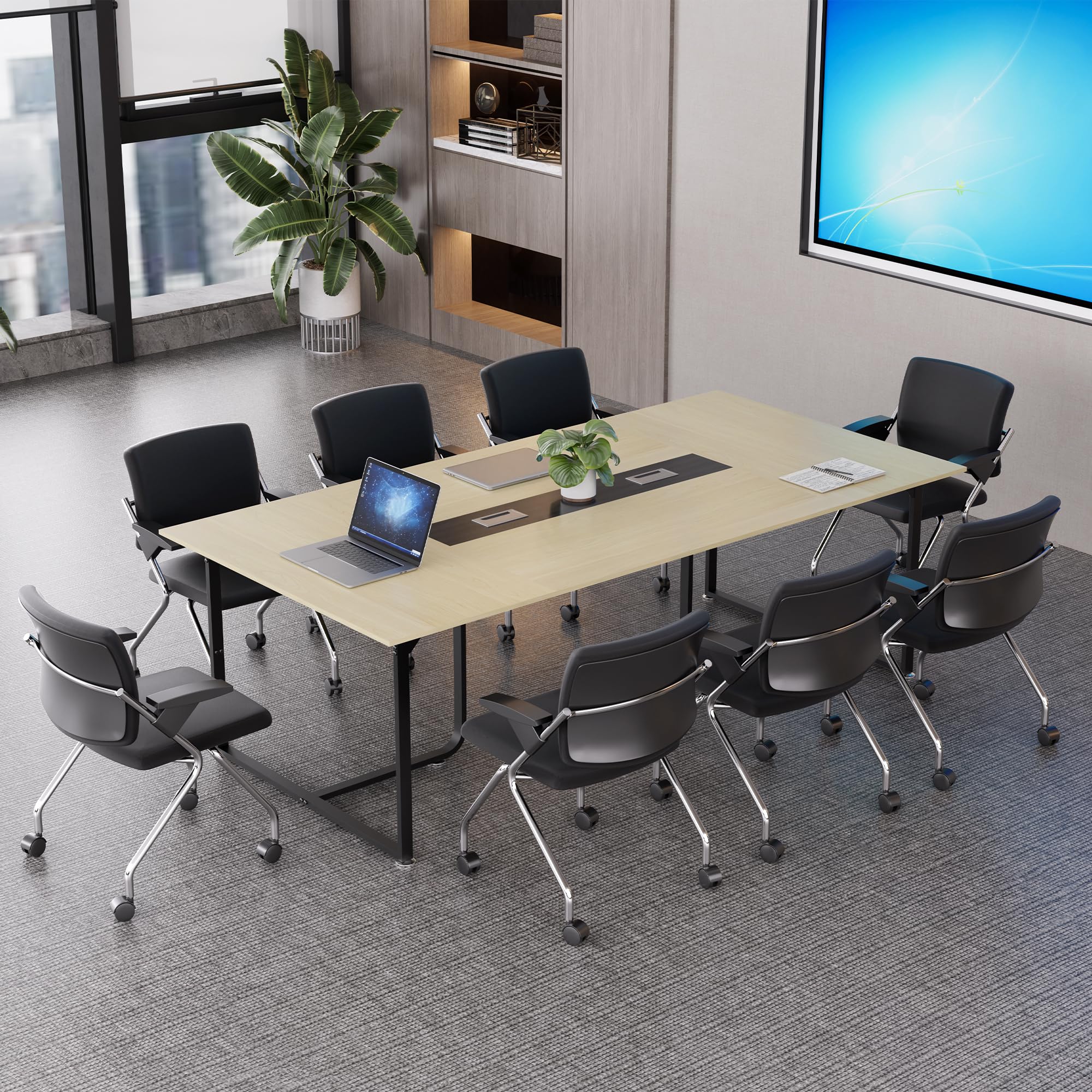 8FT Conference Table,94.4 L x 47.2 W x30.7 H Meeting Seminar Table with Grommet,Stability Enhancement,Large Conference Room Table for Office Meeting (Wood)