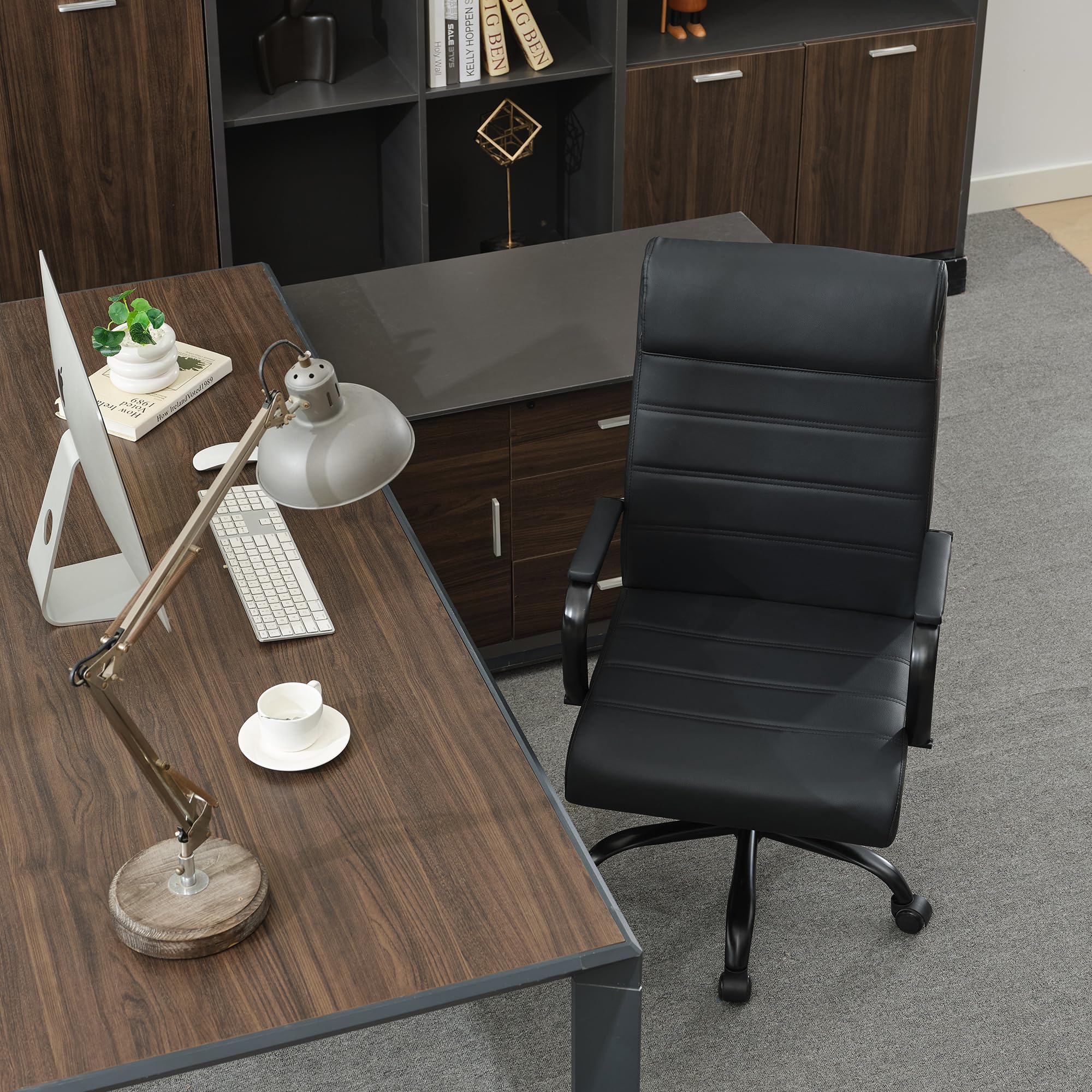 Office Desk Chair,Modern Conference Room Chairs,High Back Ergonomic Home ofiice Chair,Adjustable Height Swivel Executive Computer Chair with Padded Seat and Armrest,Pure Black