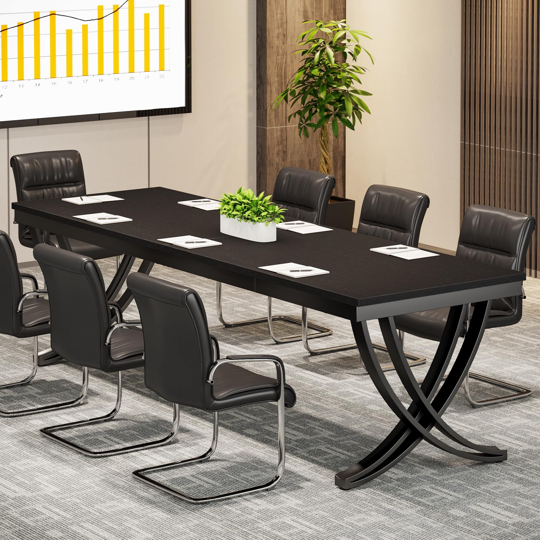 6.5FT Conference Table for 6-8 People, 78 inch Long Rectangular Seminar Table with Strong Metal Frame, Business Furniture Boardroom Desk for Office Meeting Conference Room (6PCS, Black)