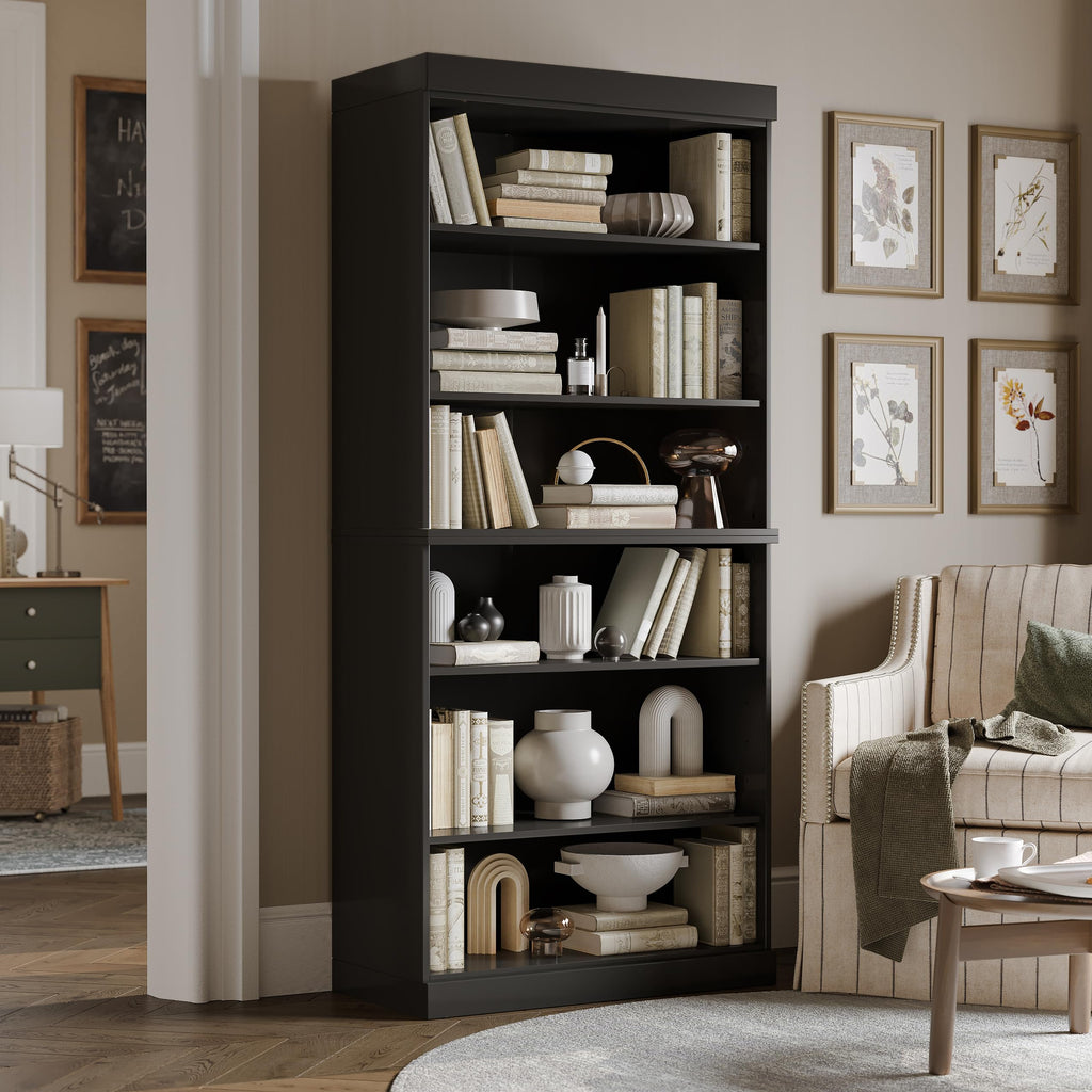 Solid Wood Bookcase - Stackable Modular 6-Tier Bookshelf - 71.5" Tall x 32" Wide - Black, Open Display Shelf for Living Room, Office, Renewable 100% Eco-Friendly Wood, Made in Brazil