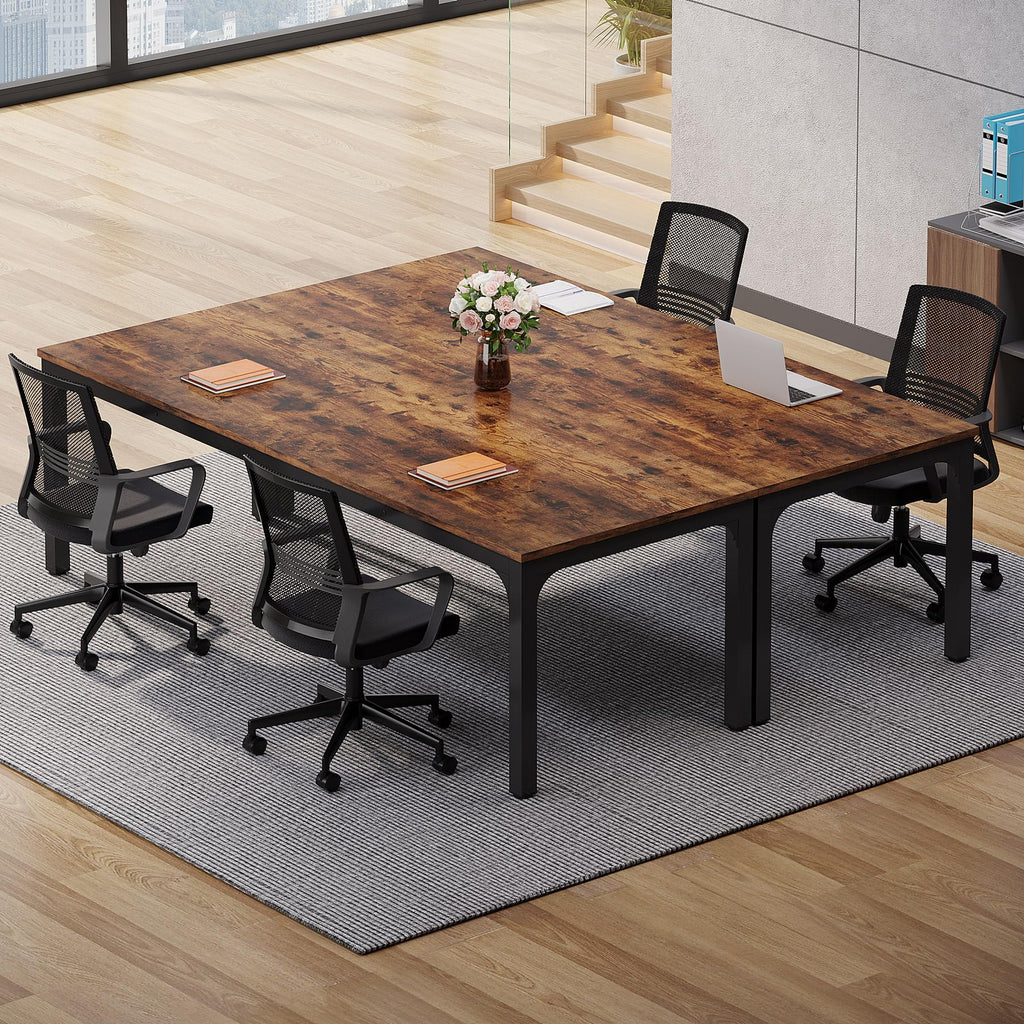 6.5 FT Conference Room Table, 78.74" W x 27.56" D Large Office Conference Table, Modern Seminar Meeting Table Desk for Boardroom, Meeting Room (2, Rustic Brown)