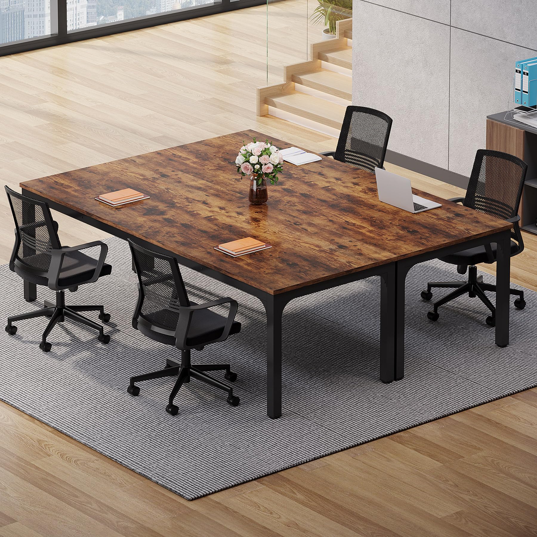 6.5 FT Conference Room Table, 78.74" W x 27.56" D Large Office Conference Table, Modern Seminar Meeting Table Desk for Boardroom, Meeting Room (2, Rustic Brown)