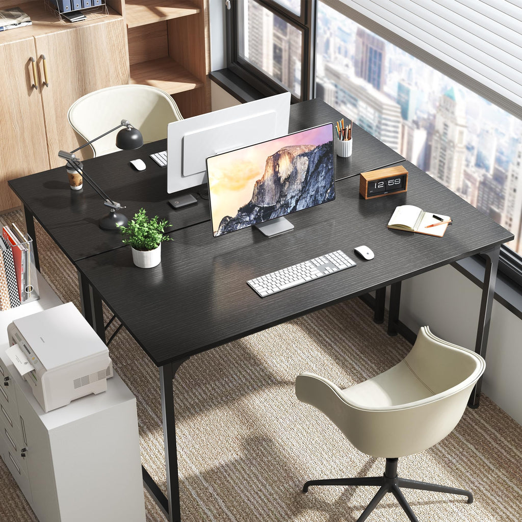 Computer Desk, 55 Inch Home Office Desk, Gaming Writing Work from Home Study Desk, Large Legroom, Sturdy Metal Frame, Modern Simple, Black