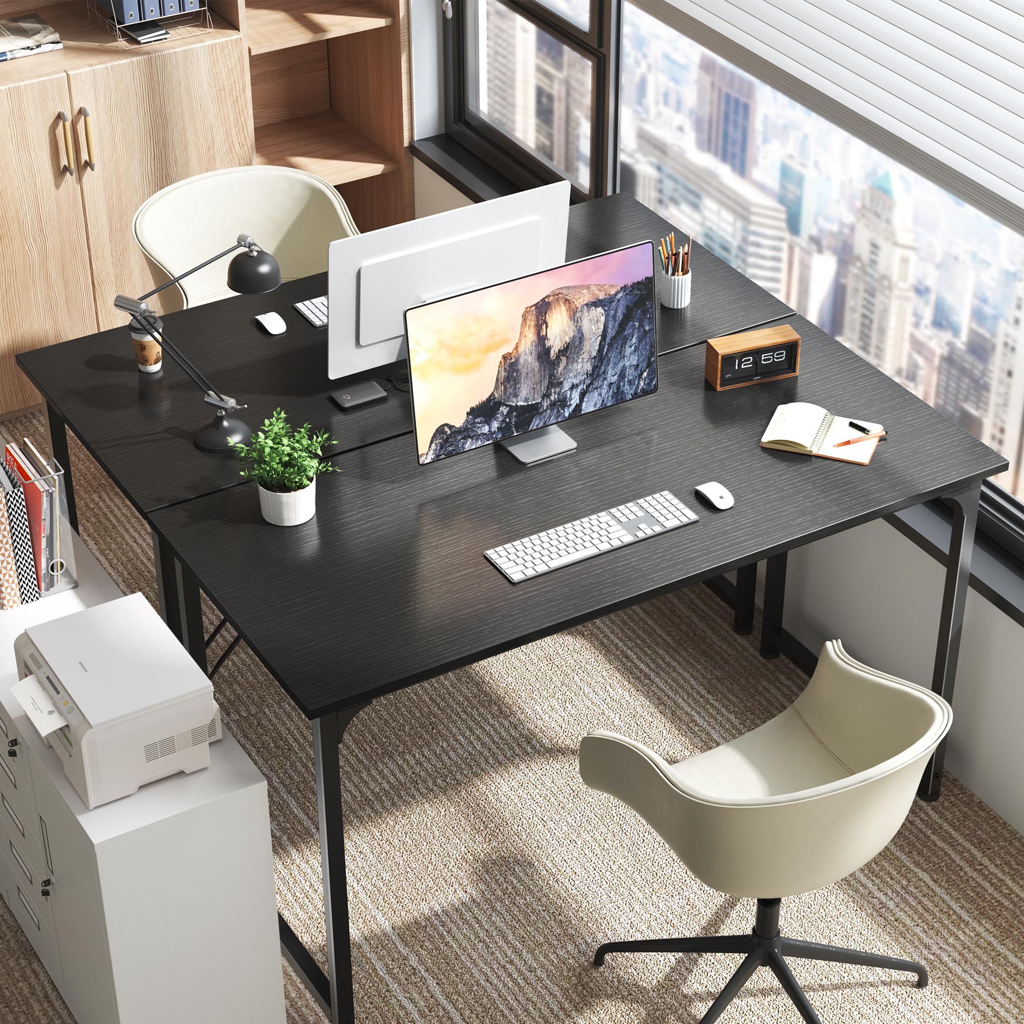 Computer Desk, 55 Inch Home Office Desk, Gaming Writing Work from Home Study Desk, Large Legroom, Sturdy Metal Frame, Modern Simple, Black