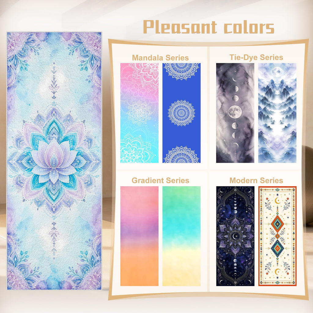 Yoga Towel,Ultra-Absorbent Yoga Mat Towel for Hot Yoga Towel Non Slip,Featuring Ultra-Stylish Prints,Ideal for Workouts,Hot Yoga, Bikram,Pilates Equipment,72 x 27 in, Blue Flowers