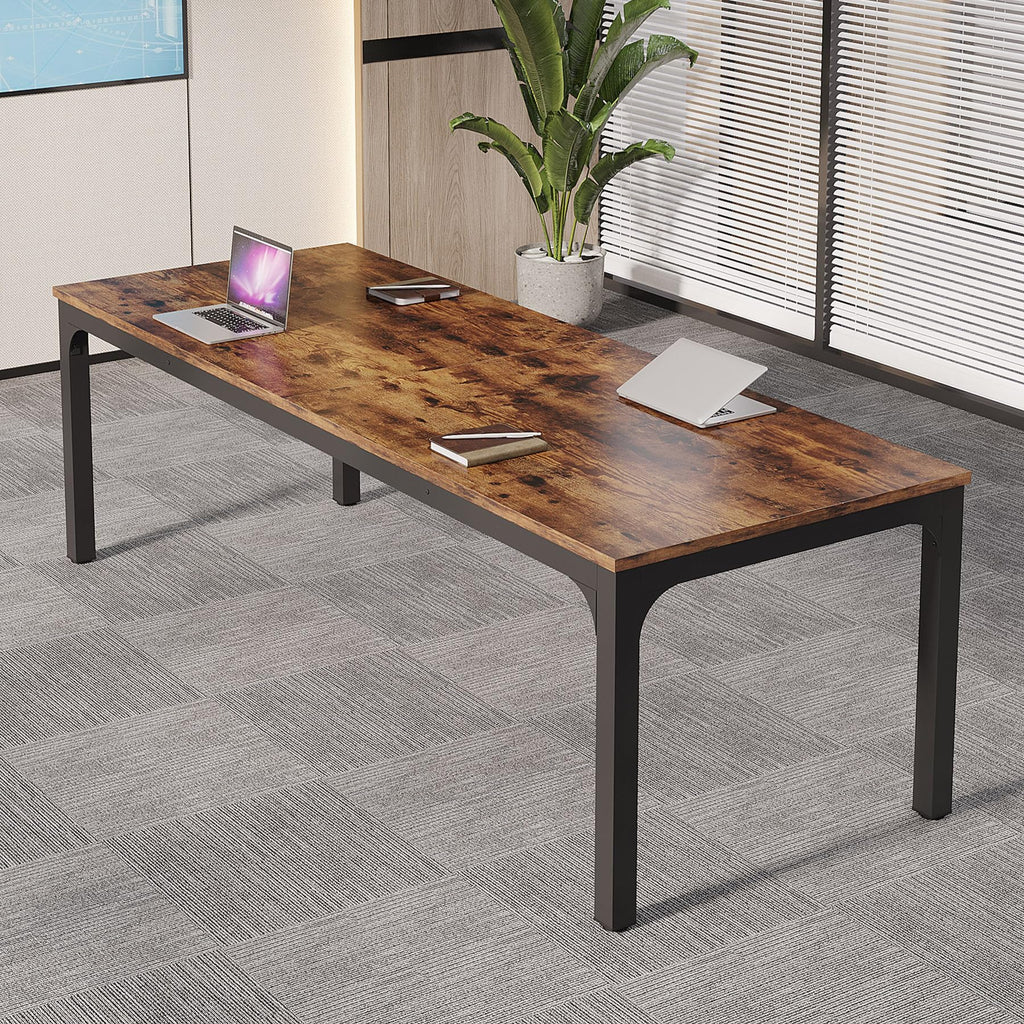 6.5 FT Conference Room Table, 78.74" W x 27.56" D Large Office Conference Table, Modern Seminar Meeting Table Desk for Boardroom, Meeting Room (2, Rustic Brown)