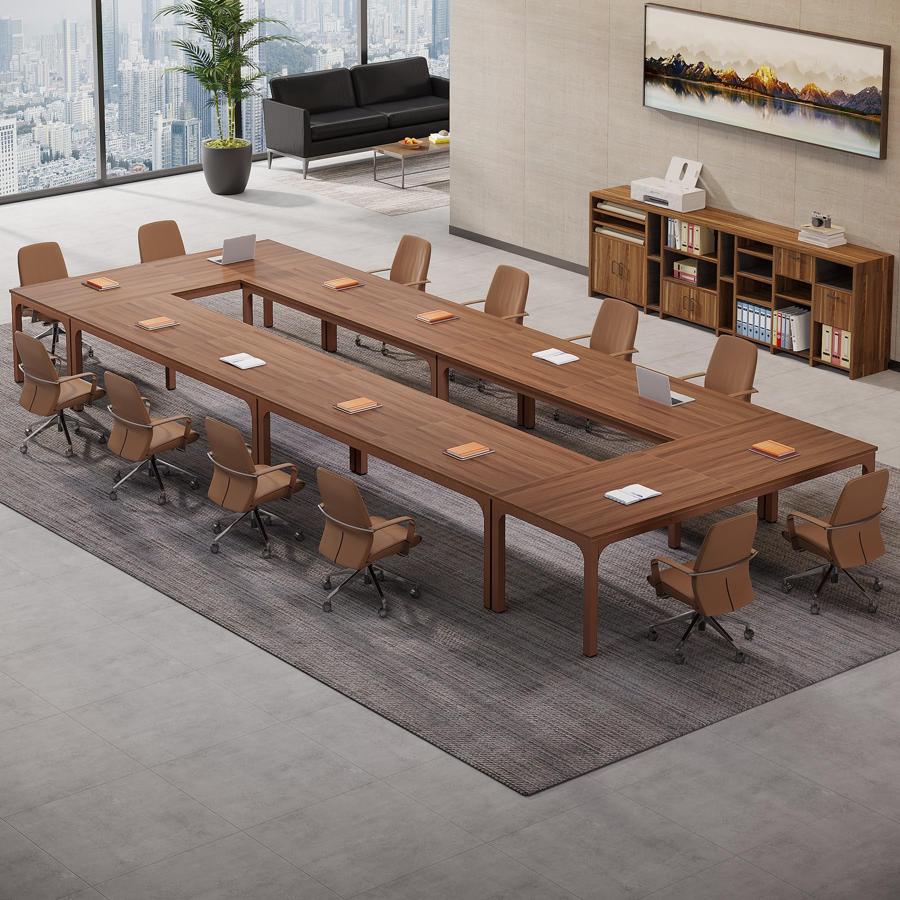 6.5 FT Conference Room Table, 78.74" W x 27.56" D Large Office Conference Table, Modern Seminar Meeting Table Desk for Boardroom, Meeting Room (2, Walnut)