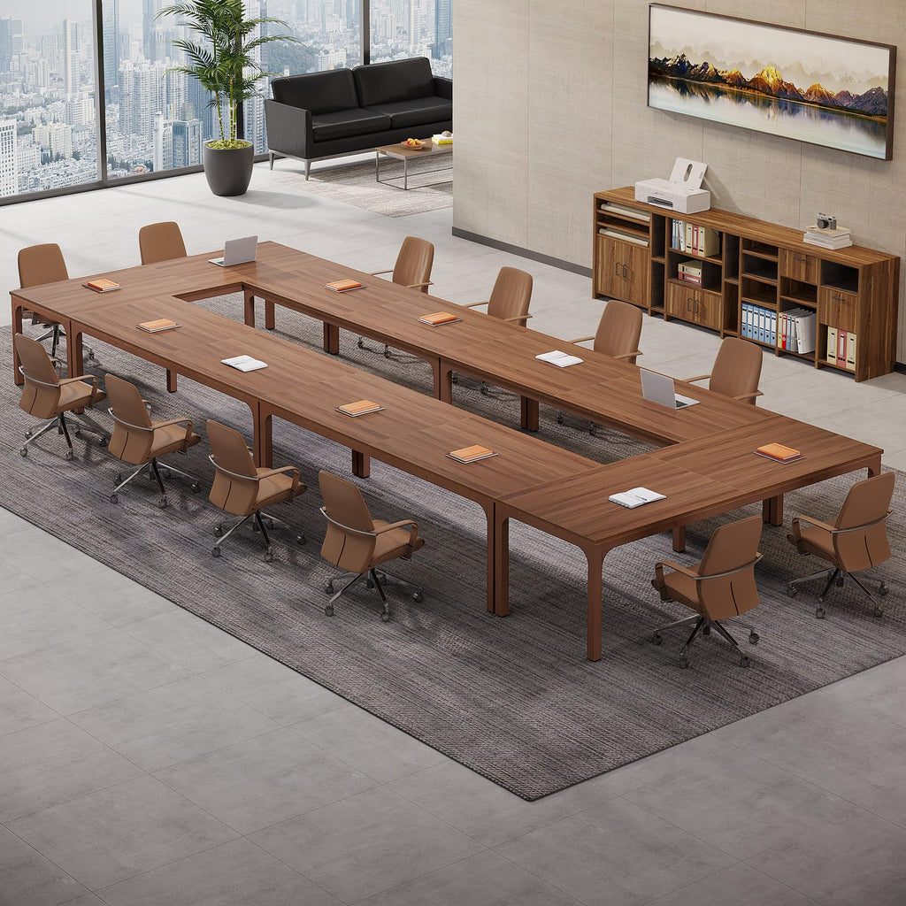 6.5 FT Conference Room Table, 78.74" W x 27.56" D Large Office Conference Table, Modern Seminar Meeting Table Desk for Boardroom, Meeting Room (6, Walnut)