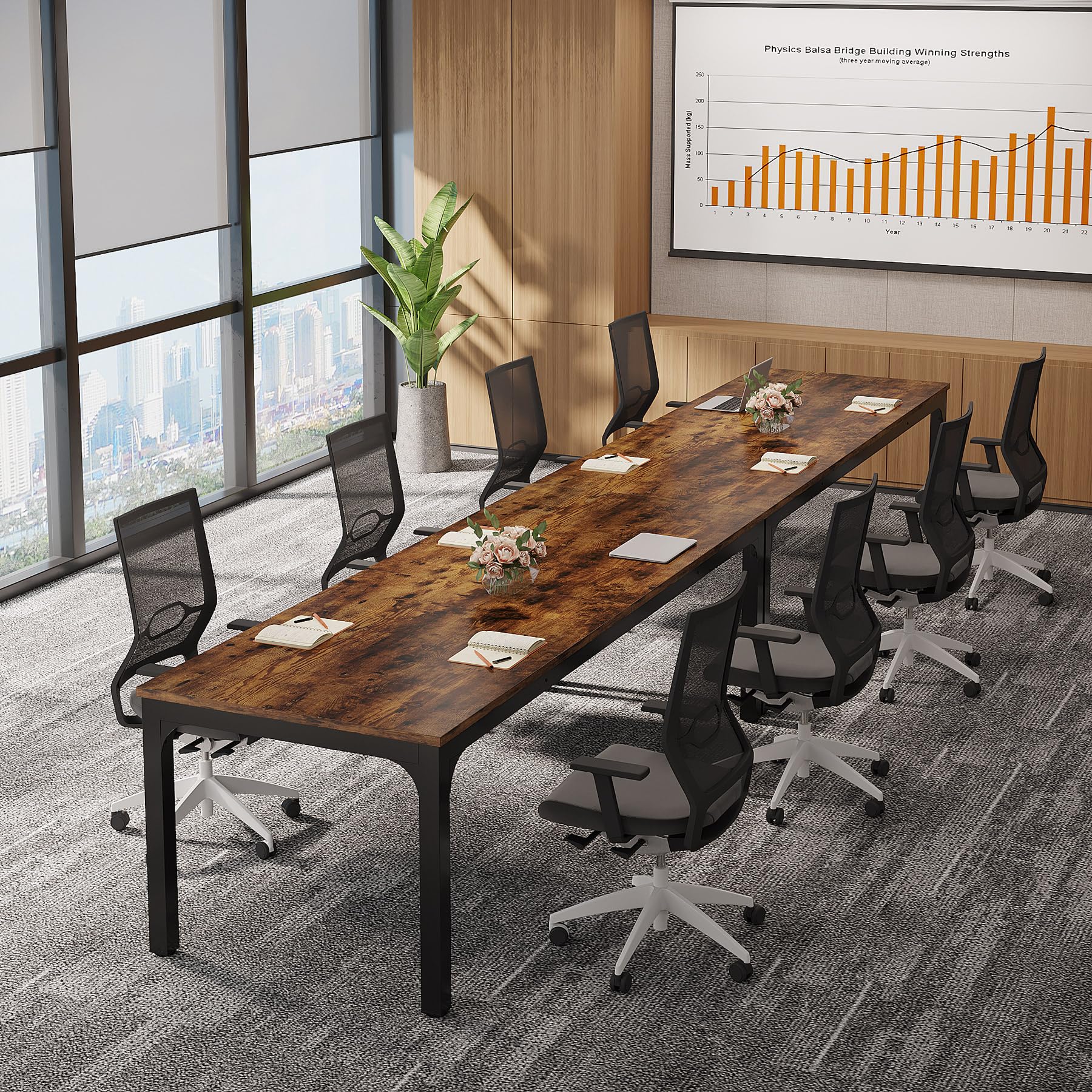 6.5 FT Conference Room Table, 78.74" W x 27.56" D Large Office Conference Table, Modern Seminar Meeting Table Desk for Boardroom, Meeting Room (1, Rustic Brown)