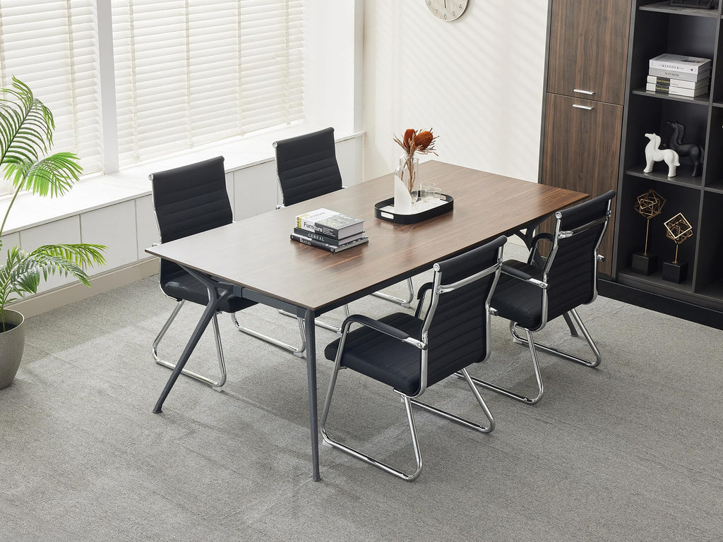 Office Chairs Set of 6, Modern Leather Reception Chairs with Mid Back & Sled Base, No-Wheel Desk Chairs for Waiting Room & Conference Room