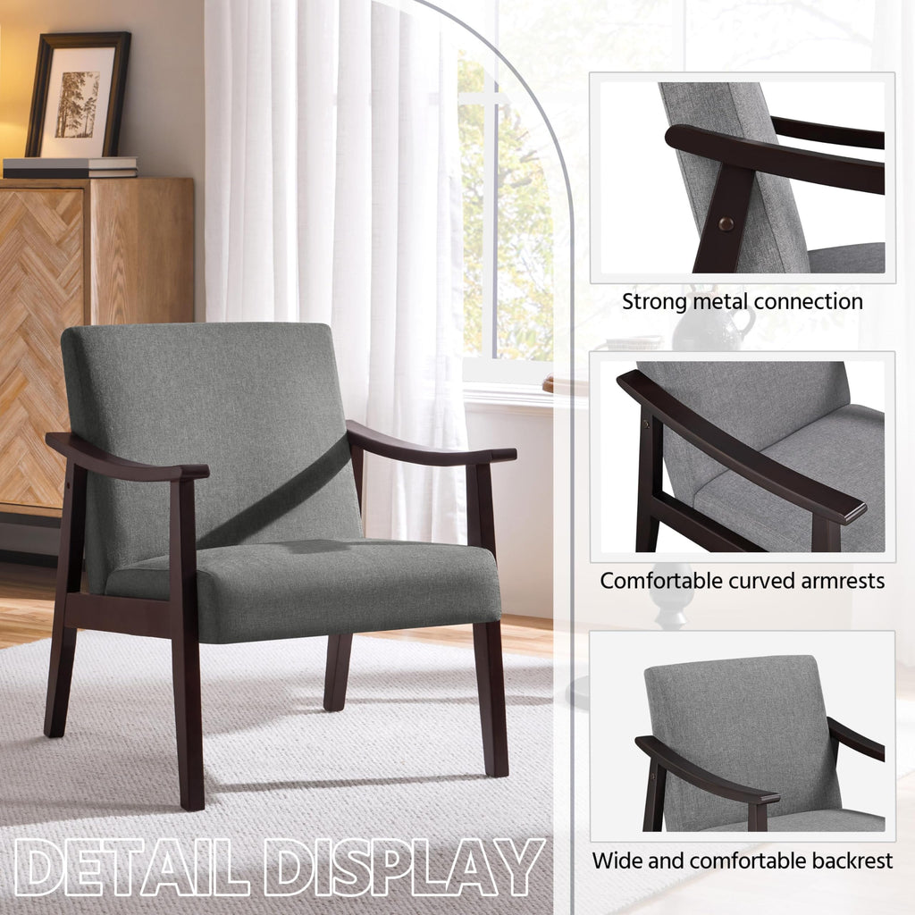 Accent Chair, Mid-Century, Modern Linen Fabric Side Chair with High Back for Living Room/Office/Bedroom, Minimalist, Dark Gray