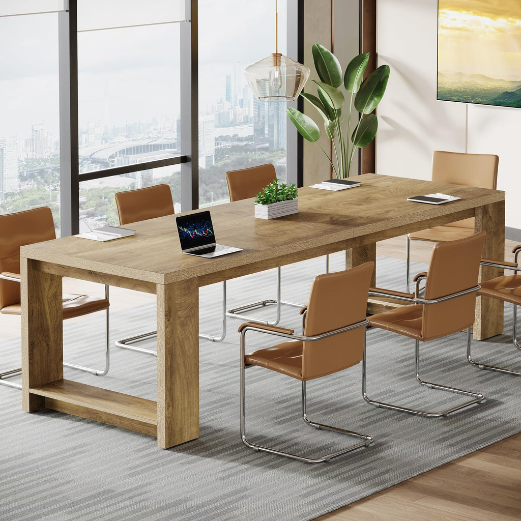 Large Conference Table for 6-8, 87-Inch Rectangular Meeting Table, Farmhouse Seminar Boardroom Desk for Office Conference Room (Natural)
