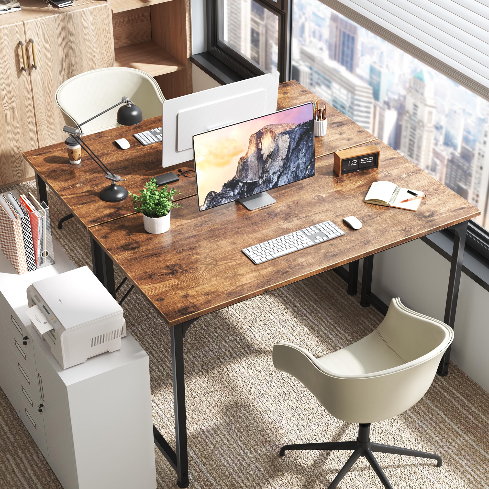 Computer Desk, 48 Inch Office Desk, Gaming Desk with Storage, Writing Desk Work Desk for Home Office, Study, Modern Simple Desk, Large Legroom, Metal Frame, Rustic Brown