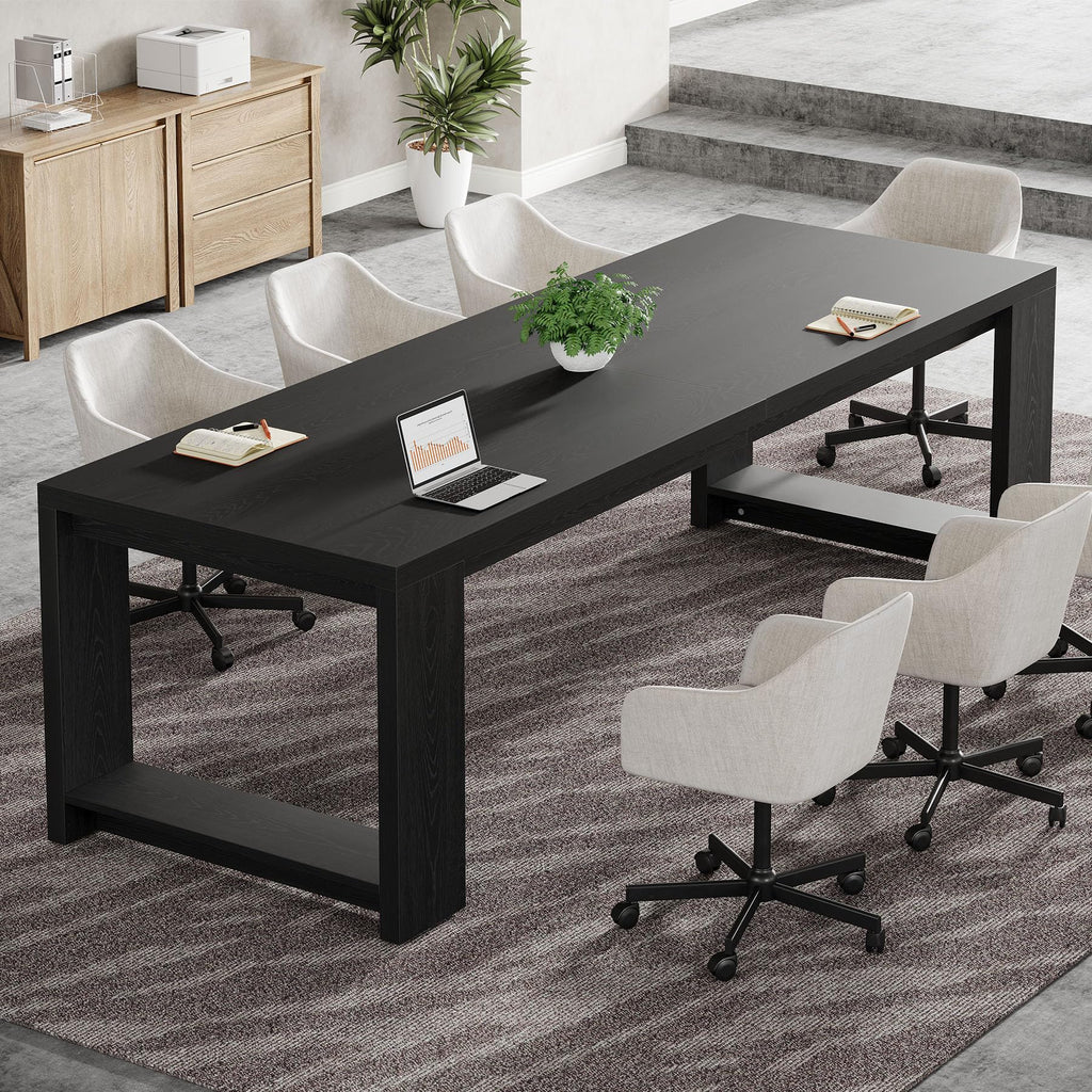 7 ft Conference Table for 6 to 8 People, Modern Rectangle Meeting Room Desk for Boardroom, Home Office (Black)
