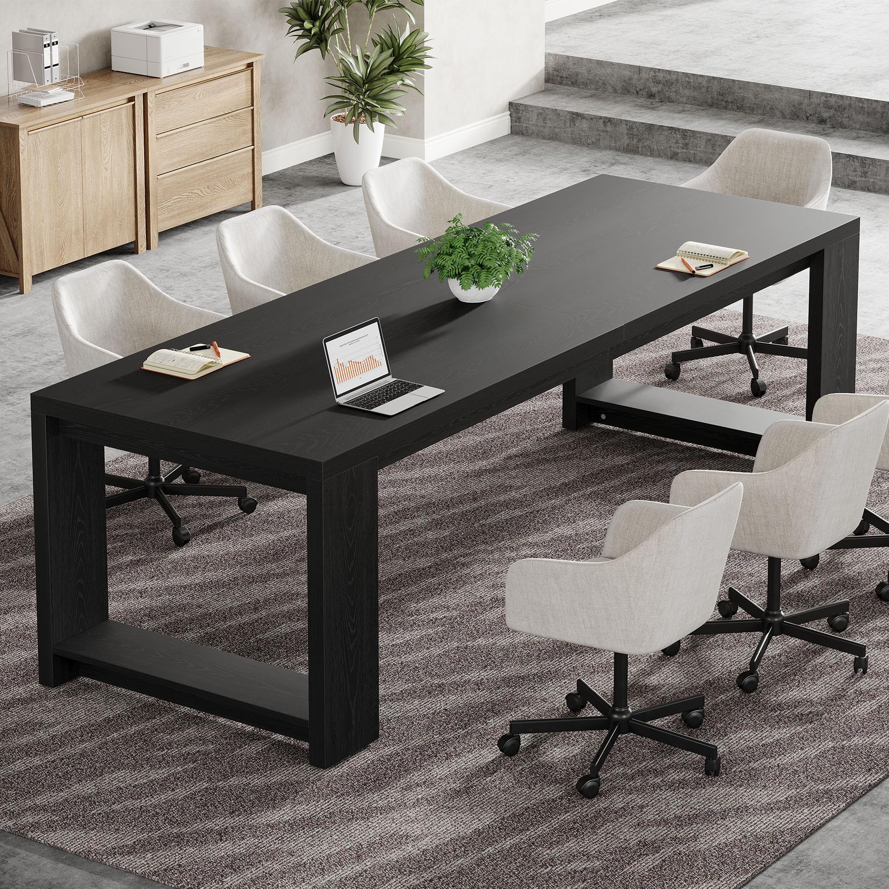 7 ft Conference Table for 6 to 8 People, Modern Rectangle Meeting Room Desk for Boardroom, Home Office (2, Black)