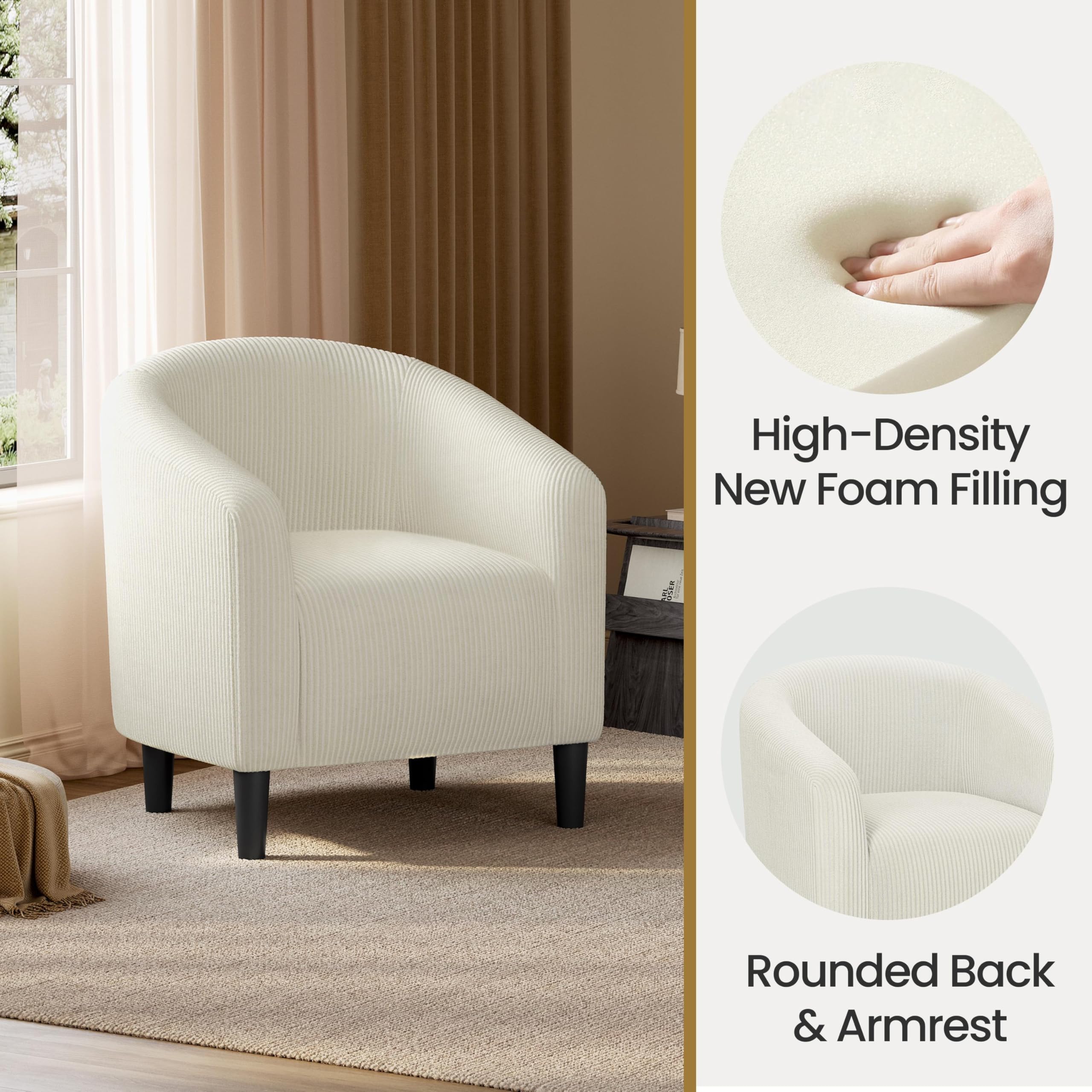 Accent Barrel Chair, Corduroy Fabric Club Chair, Furry Sherpa Elegant Armchair with Cozy Soft Padded, Suitable for Living Room Bedroom Reception Room Office, Beige