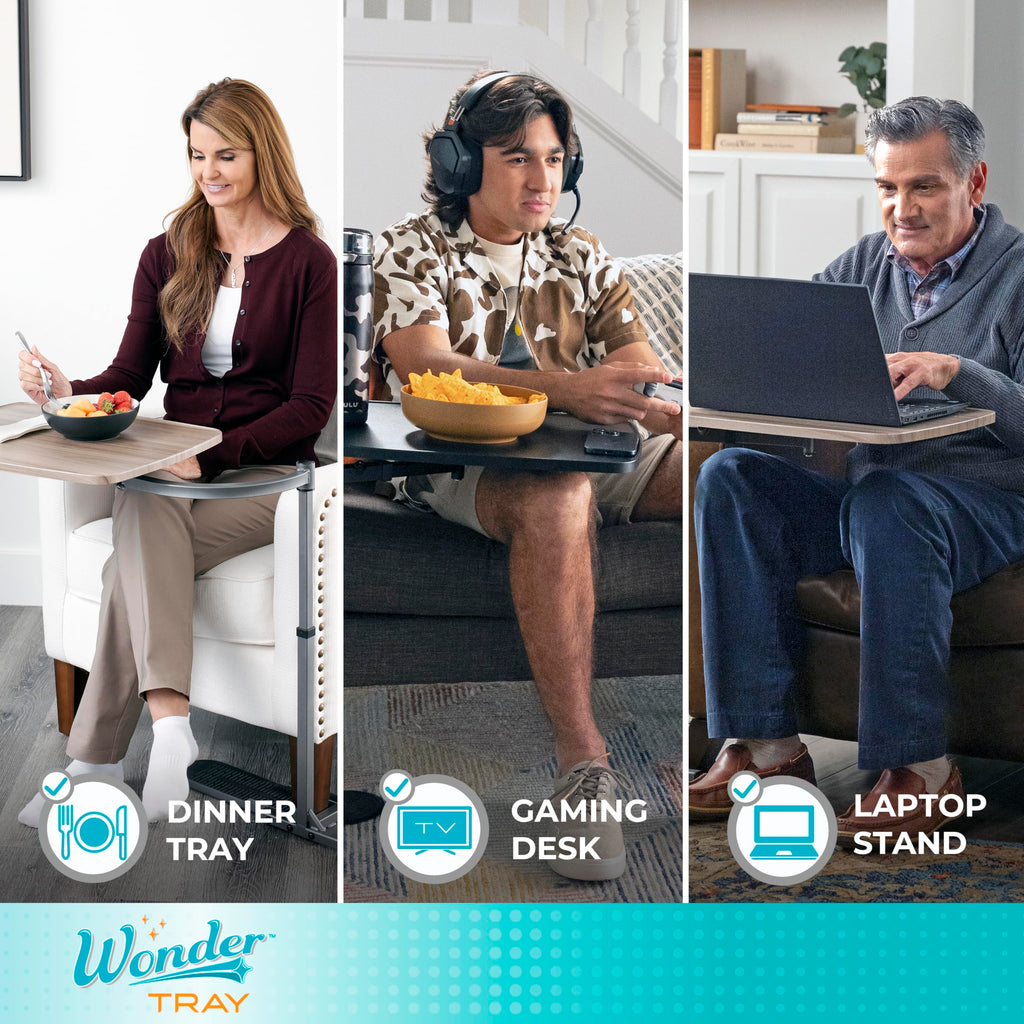 Wonder Tray, Adjustable Swivel Table, Large Laptop Stand, Couch Desk, Side Tables & Gaming Bench, TV-Trays for Eating on Couches, Chairs, Recliners, Maple