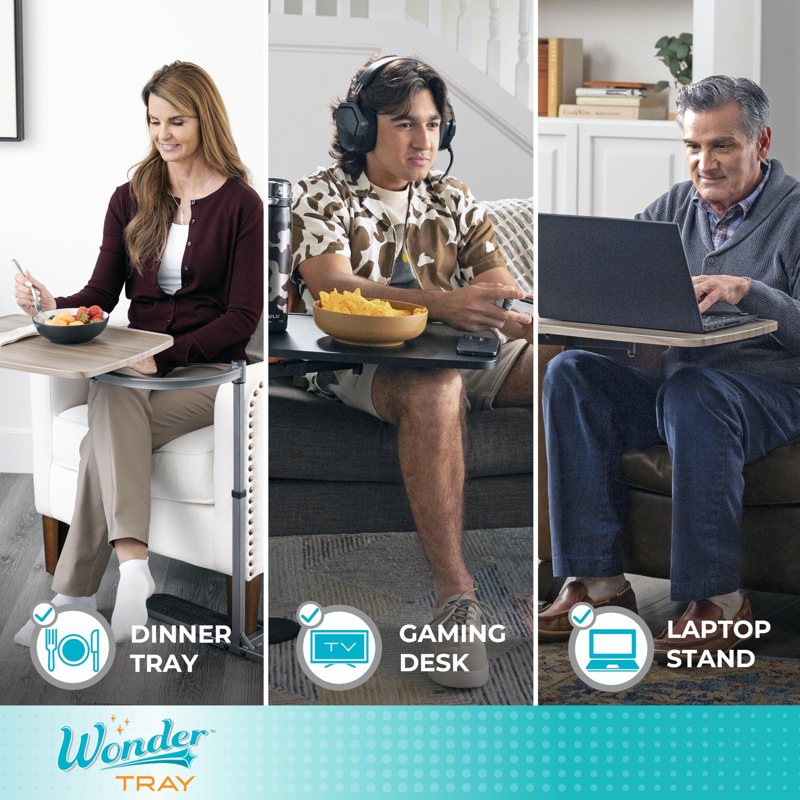 Wonder Tray, Adjustable Swivel Table, Large Laptop Stand, Couch Desk, Side Tables & Gaming Bench, TV-Trays for Eating on Couches, Chairs, Recliners, Walnut