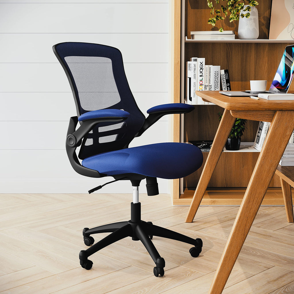 Mid-Back Blue Mesh Swivel Ergonomic Task Office Chair with Flip-Up Arms
