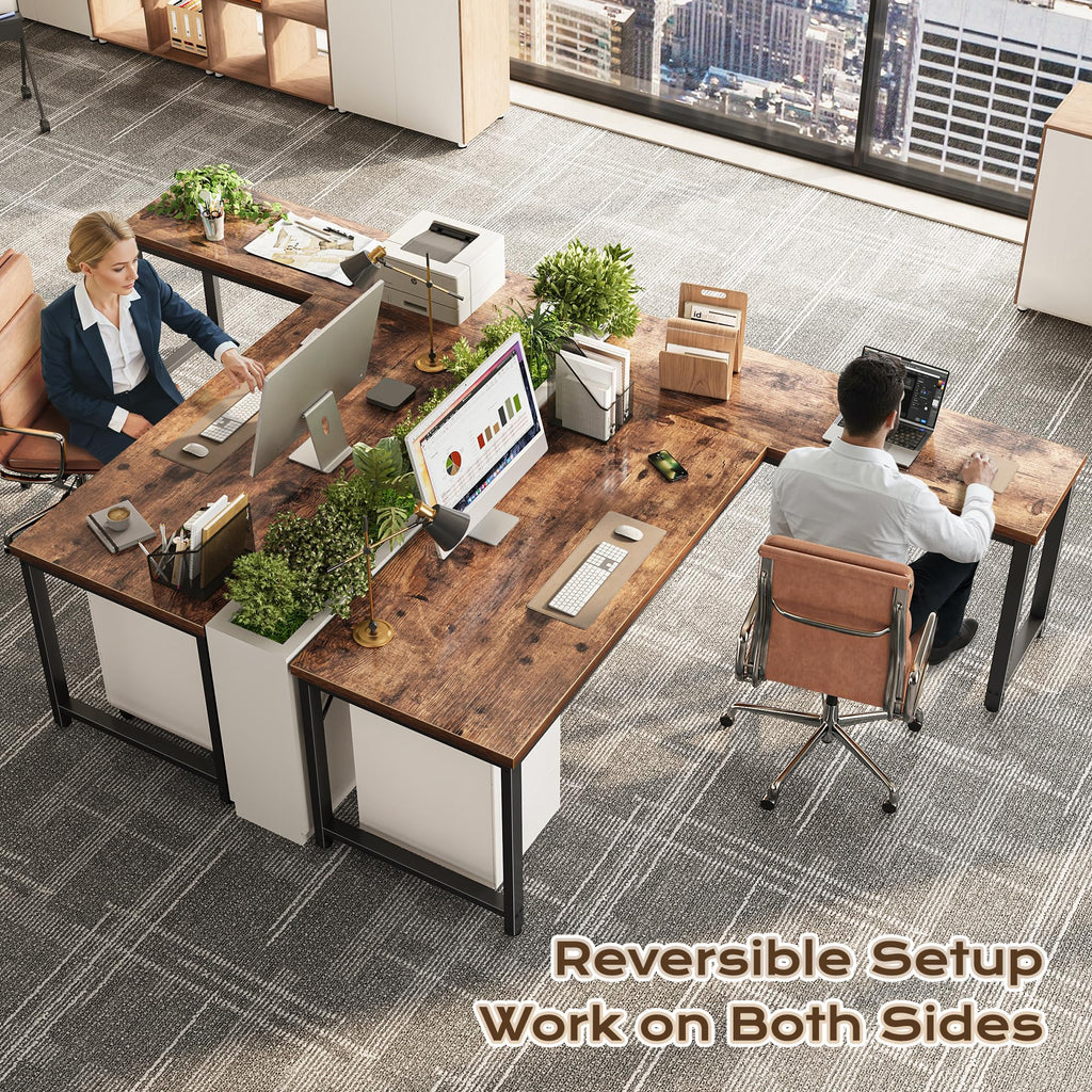 63 Inch L Shaped Desk with 0.95 Inch Thicker Desktop, Reversible Computer Desk, Larger Corner Office Gaming Desk, Robust Metal Frame, for Home Office, Rustic Brown