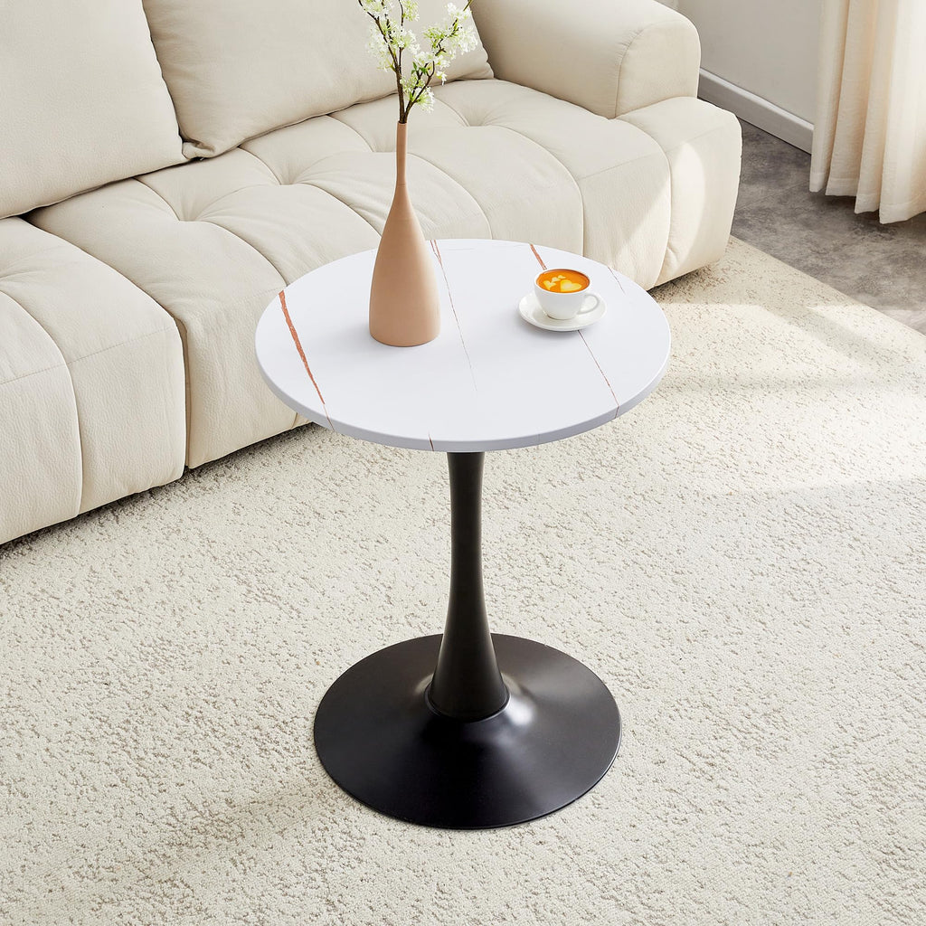 Round Dining Table, 23.6" Circle Tulip Table with Thickened Tabletop & Metal Pedestal, Mid Century Modern Bistro Table for Kitchen, Small Places, Living Room