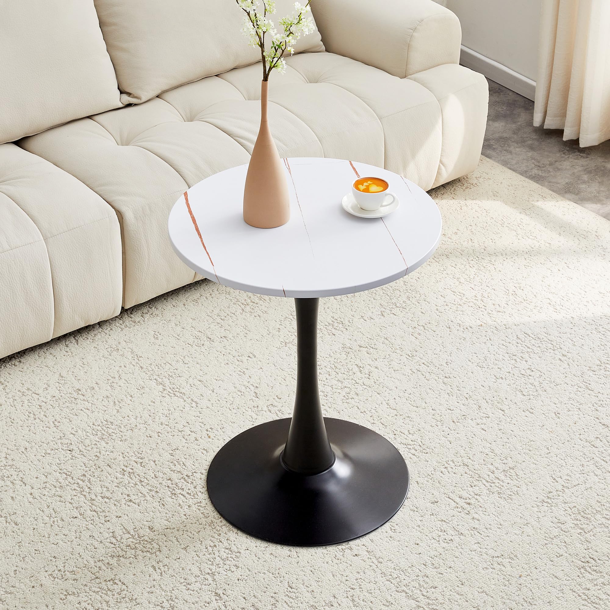 Round Dining Table, 23.6" Circle Tulip Table with Thickened Tabletop & Metal Pedestal, Mid Century Modern Bistro Table for Kitchen, Small Places, Living Room
